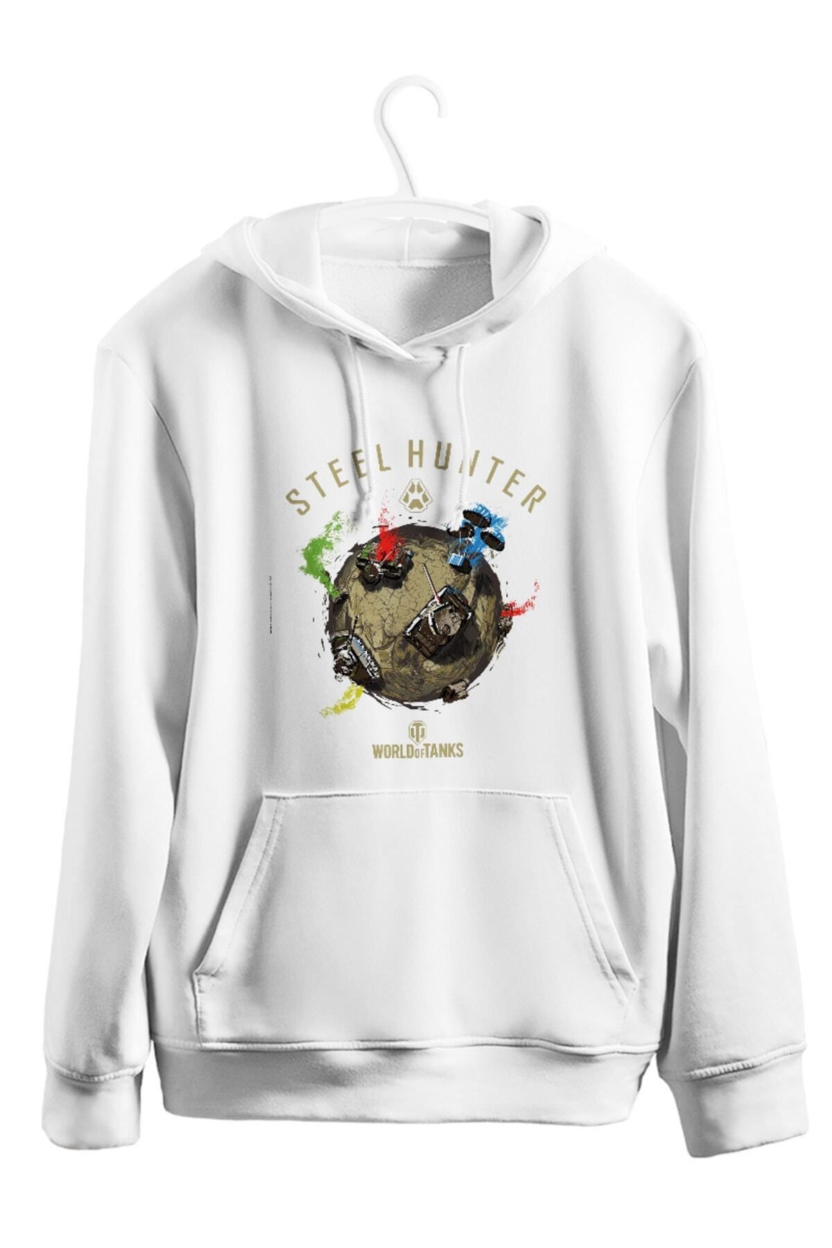 karikatürstore Steel Hunter White Baskılı Kapşonlu Sweatshirt