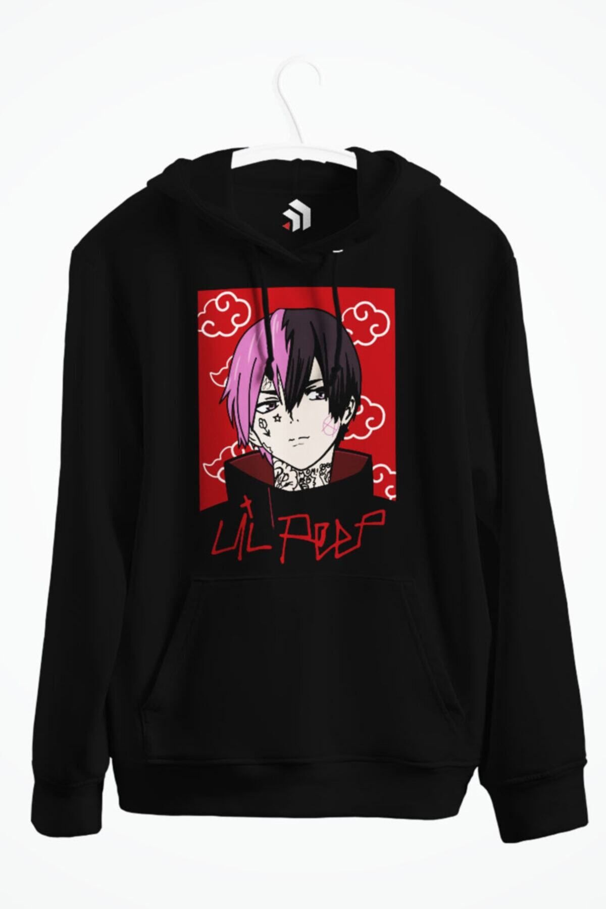karikatürstore Lil Peep Akatsuki Gang Hip Hop Anime Baskılı Kapüşonlu Sweatshirt