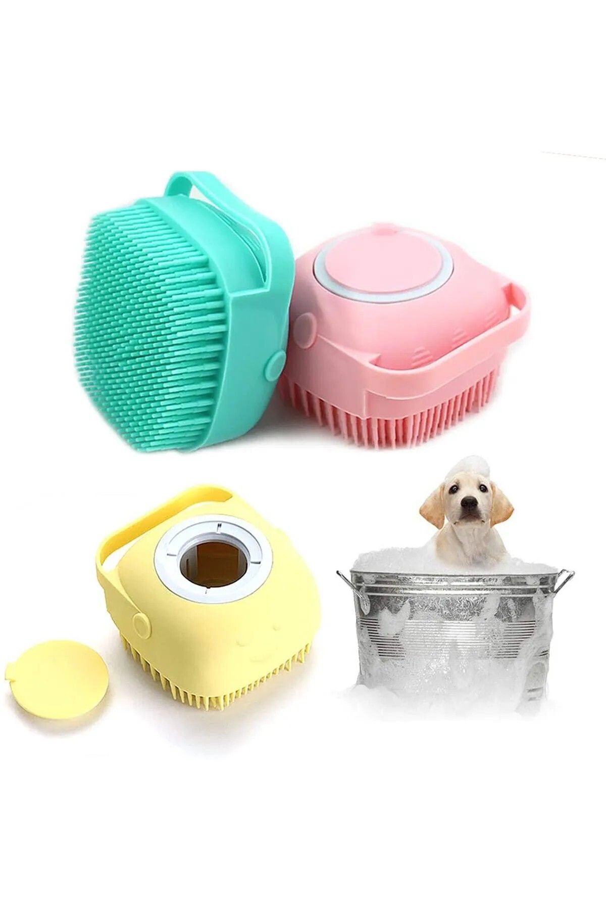 poswicon Pet Shop Şampuan Hazneli Fırça Kedi Köpek Yıkama Kesesi Evcil Hayvan Köpük Fırçası