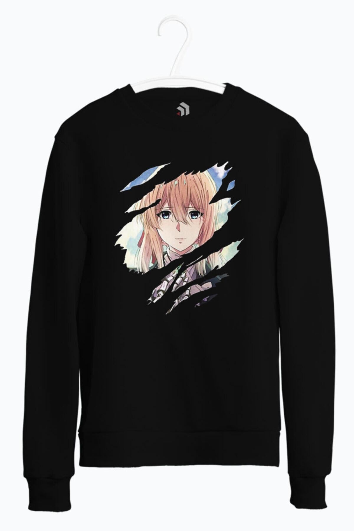 karikatürstore Violet Evergarden Anime Baskılı Bisiklet Yaka Sweatshirt