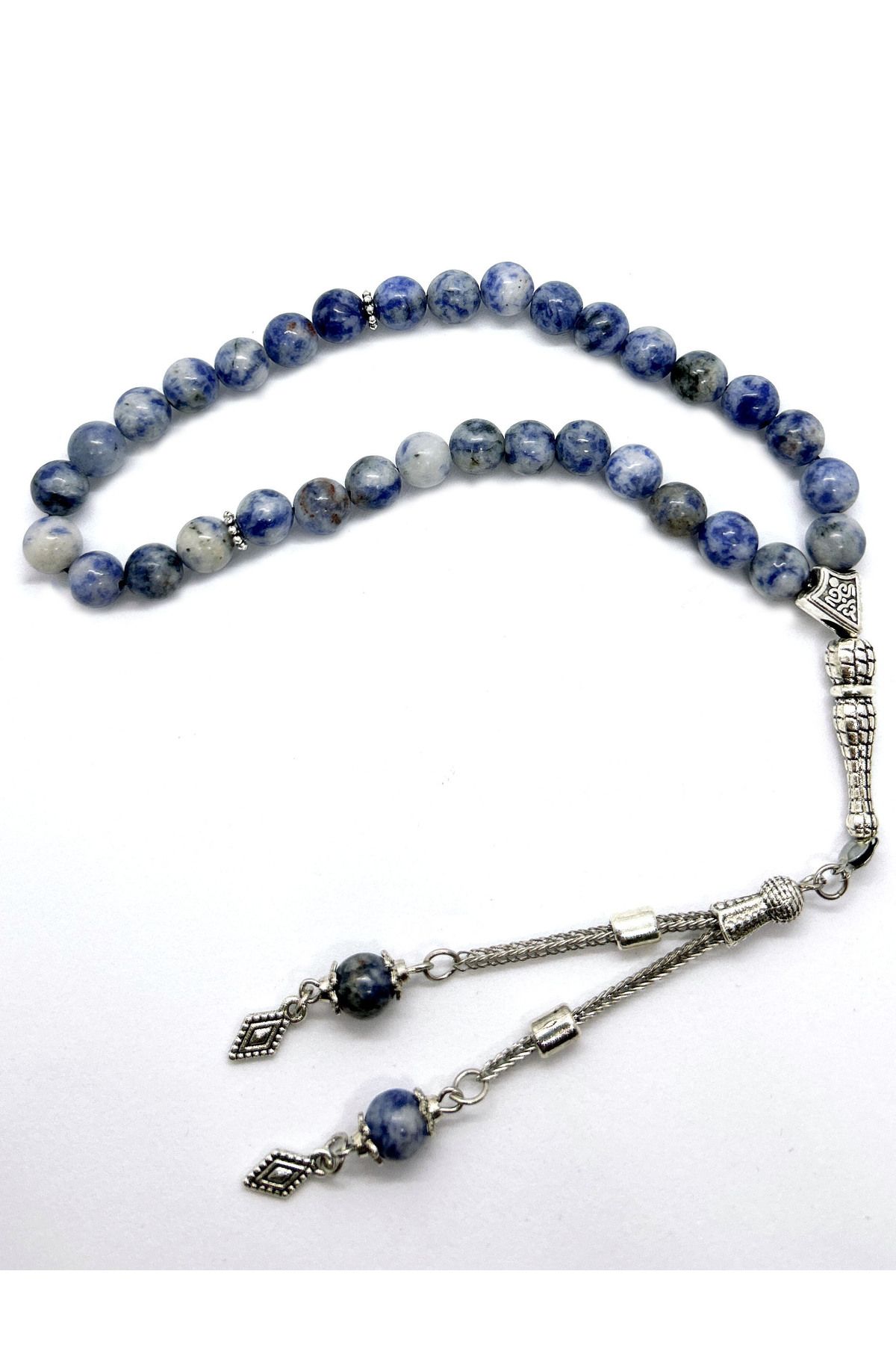 Doğaltaş Hediyelik Mavi Beyaz Jade Taşı Tesbih - 8 mm