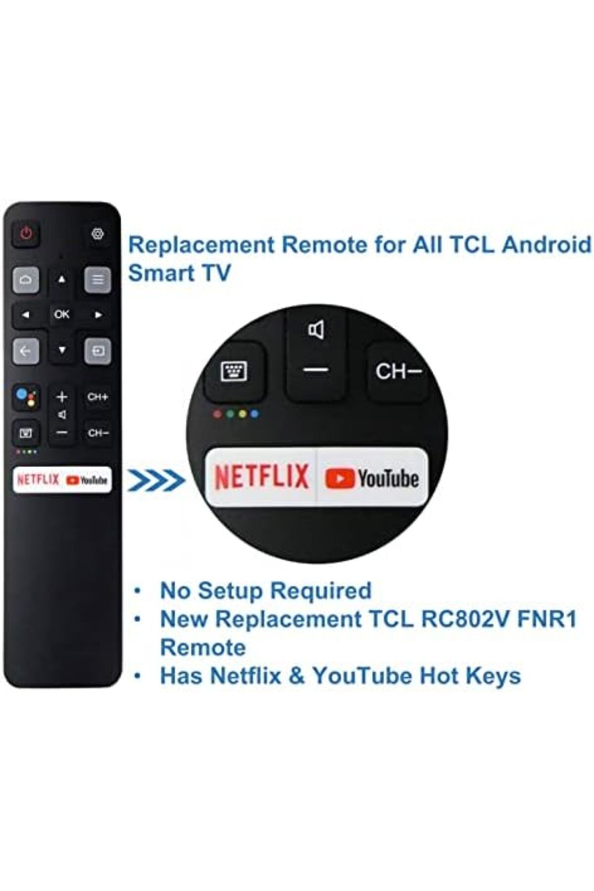 Bogadini-Remote Control (RC802V FNR1) Replacement for All TCL Android 4K UHD Smart TV Without Voice Command 3