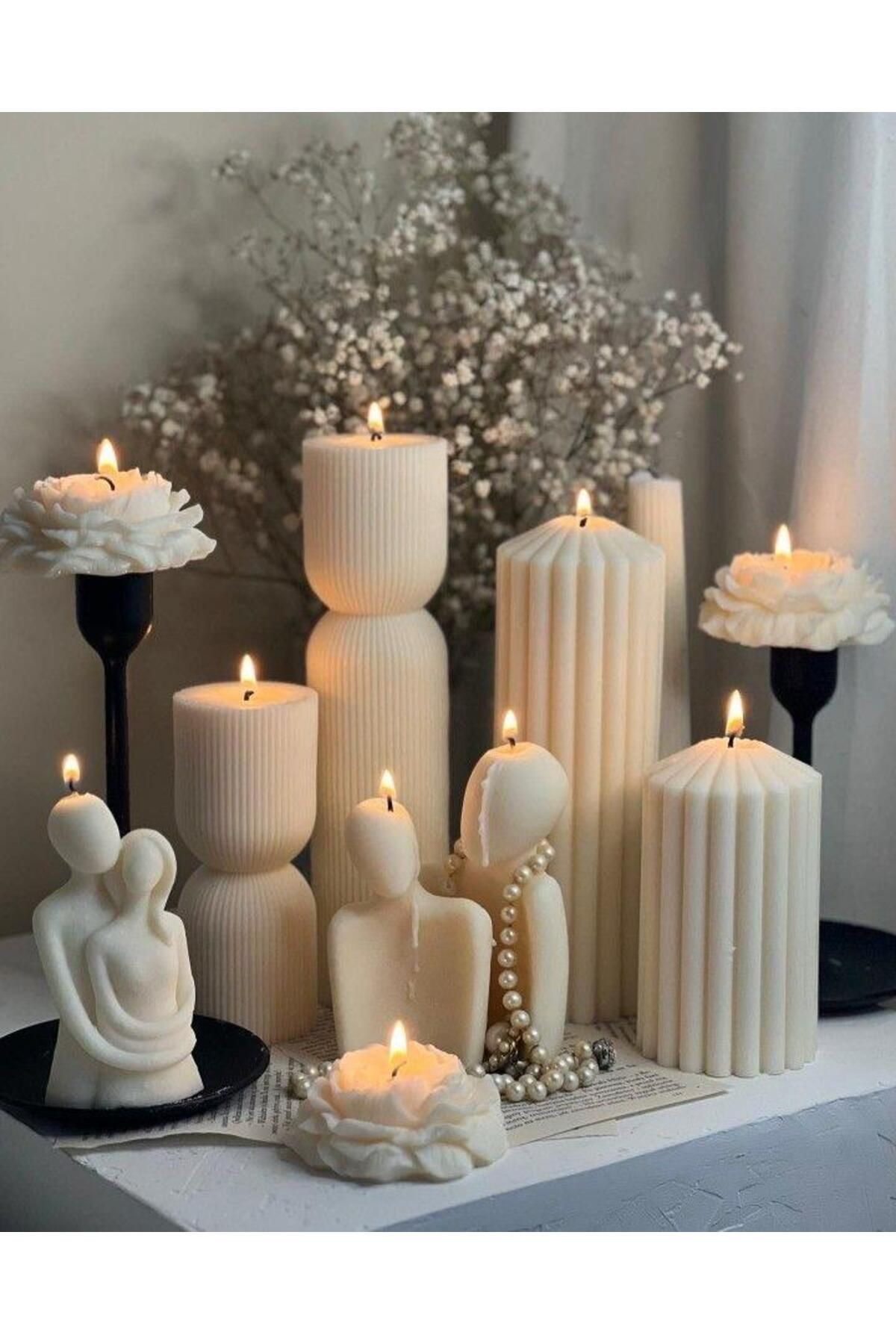 SCA CANDLE dekoratif mum çokgen 20 Cm +15 CM +Çokgen 20 Cm+15 Cm +Aşk +Kucak +Şakaik Gül toplam 9 parça