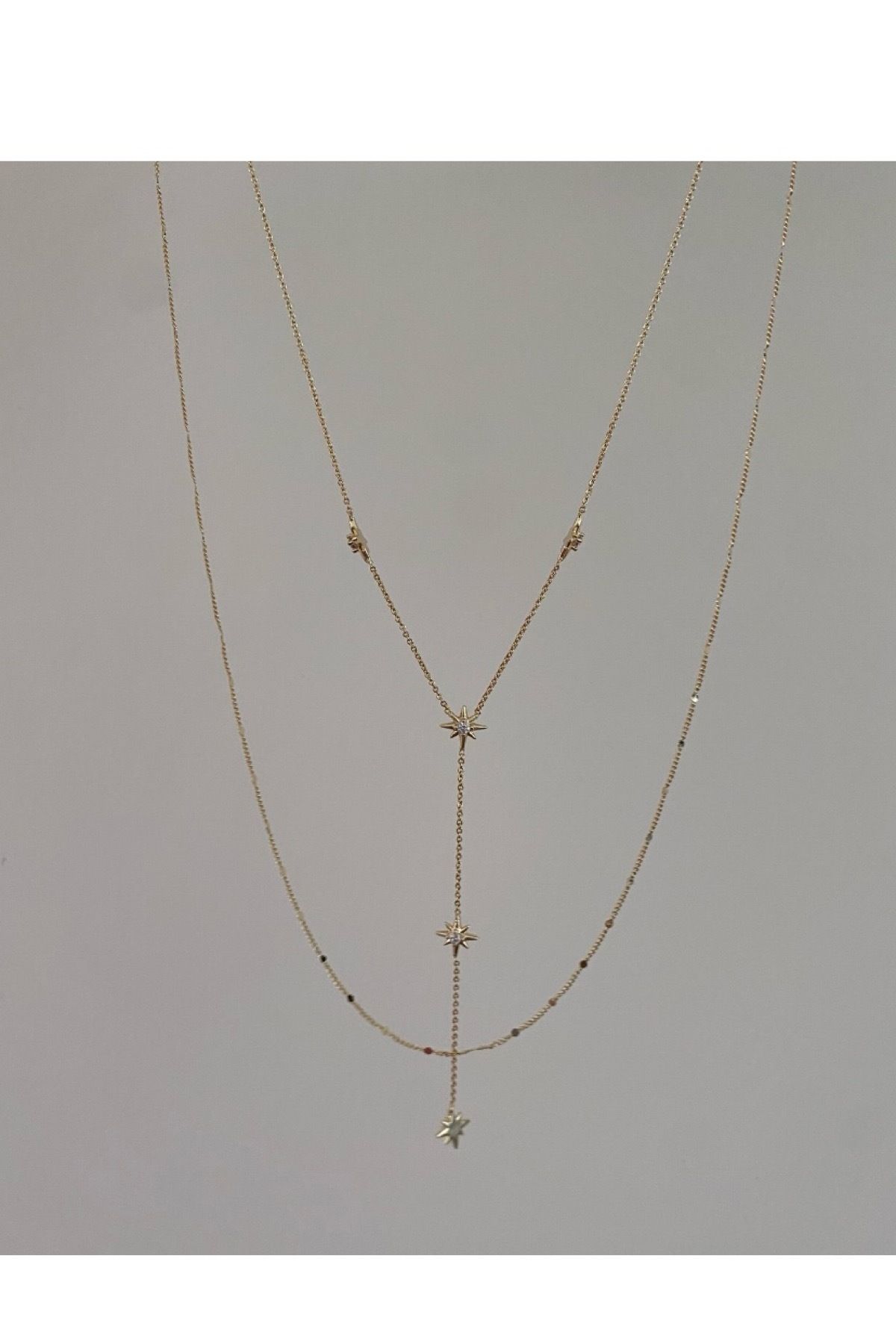 gaila design Yıldızlı Çift Zincirli Altın Sarı Y Dekolte Kolye