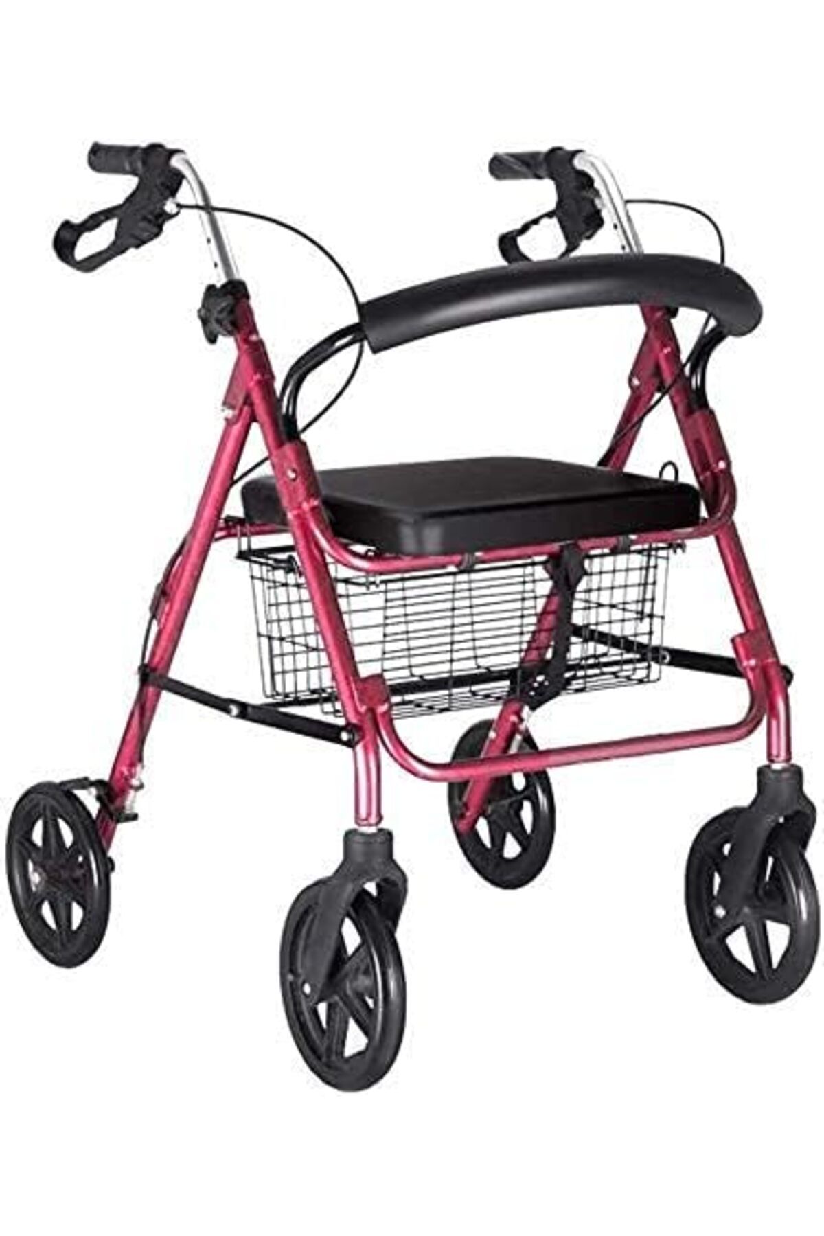 genri-Foldable Walker with 4 Wheels, Dual Brake System, Rotating Medical Walker with Basket for Elderly, 8 1