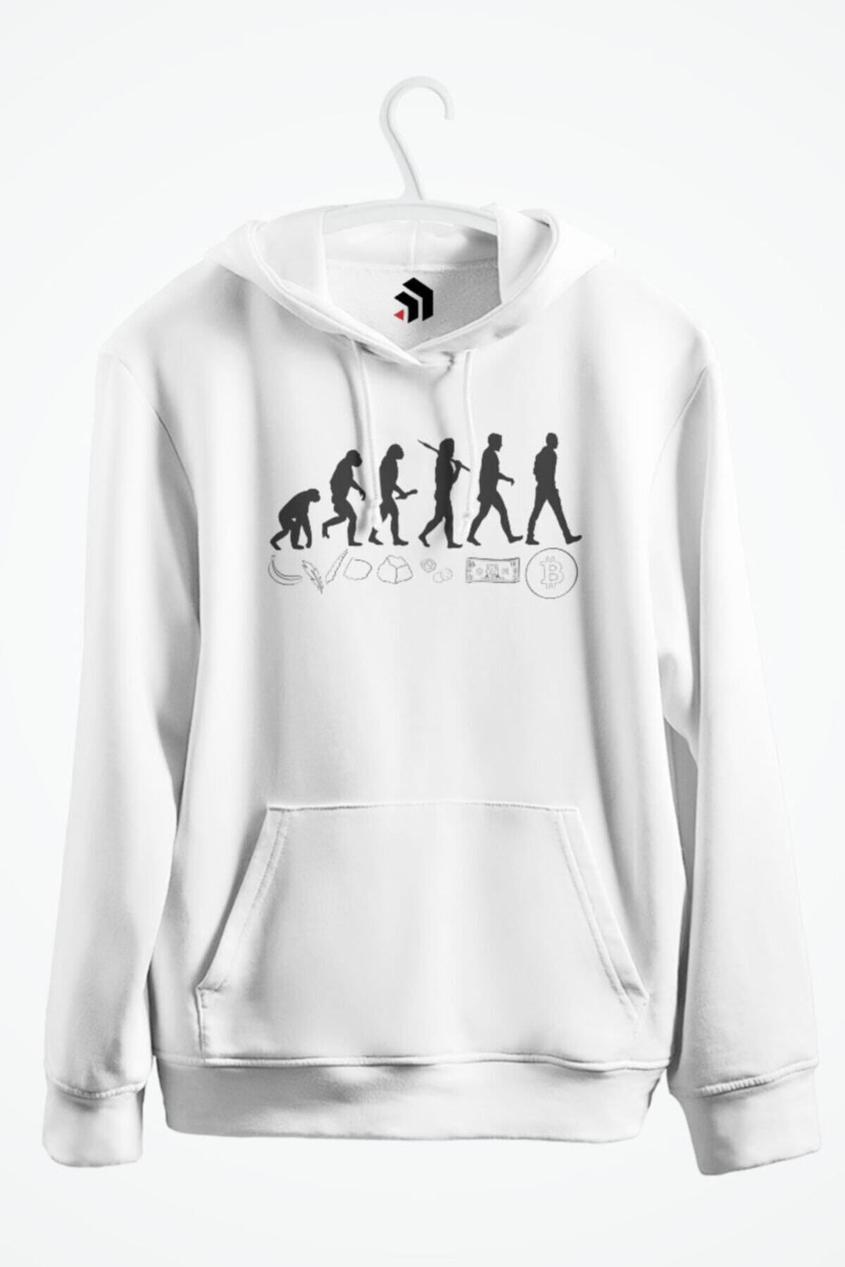karikatürstore Money Evolution Bitcoin Revolution Baskılı Kapşonlu Sweatshirt