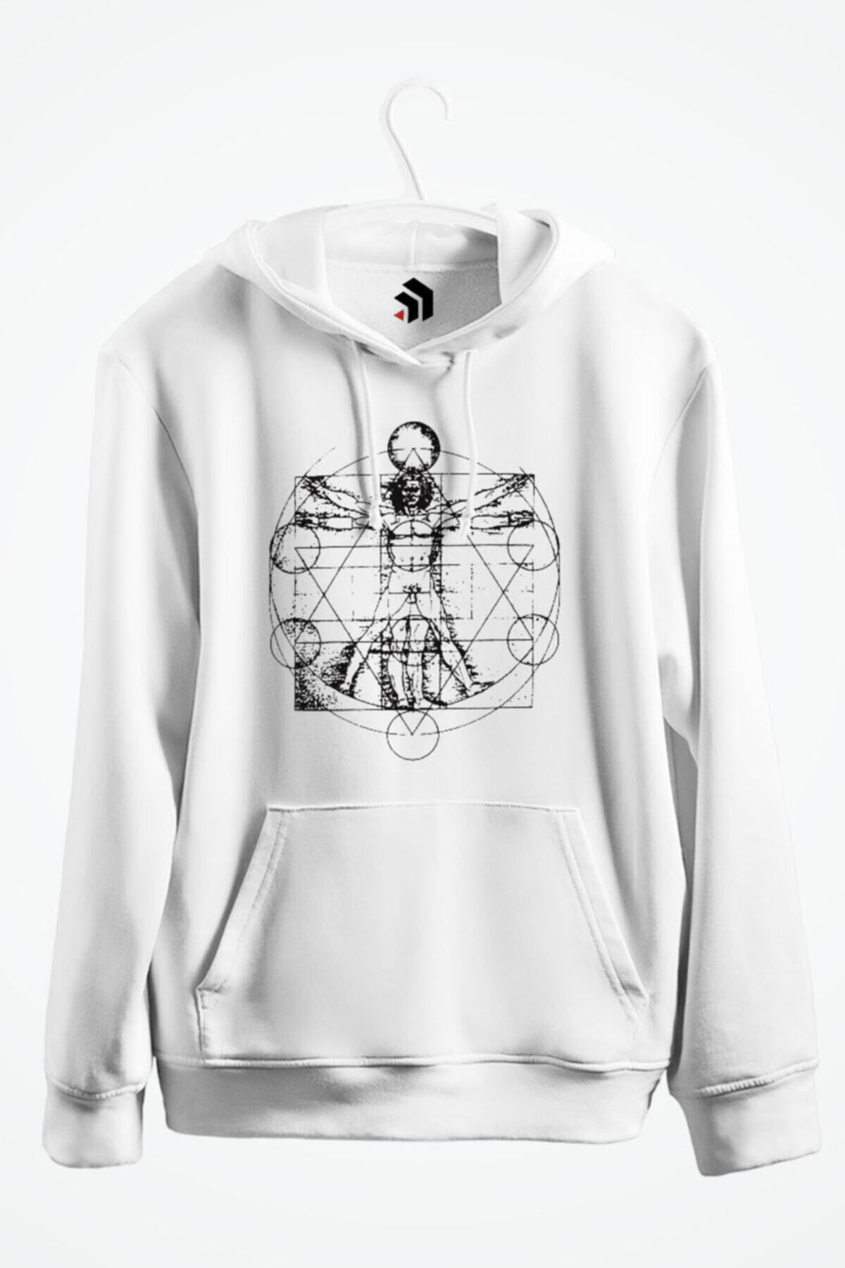 karikatürstore Leonardo Da Vinci Vitruvian Baskılı Kapşonlu Sweatshirt