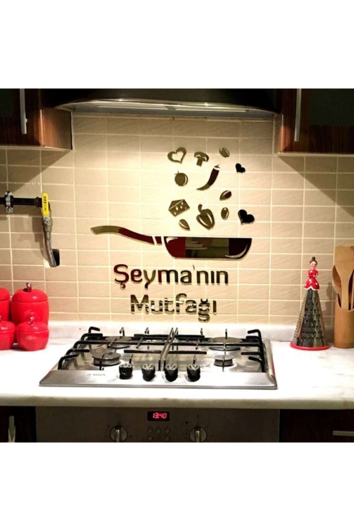 Saatistan Aynalı pleksili duvar dekoru, mutfak süsü, şık ve modern tasarım