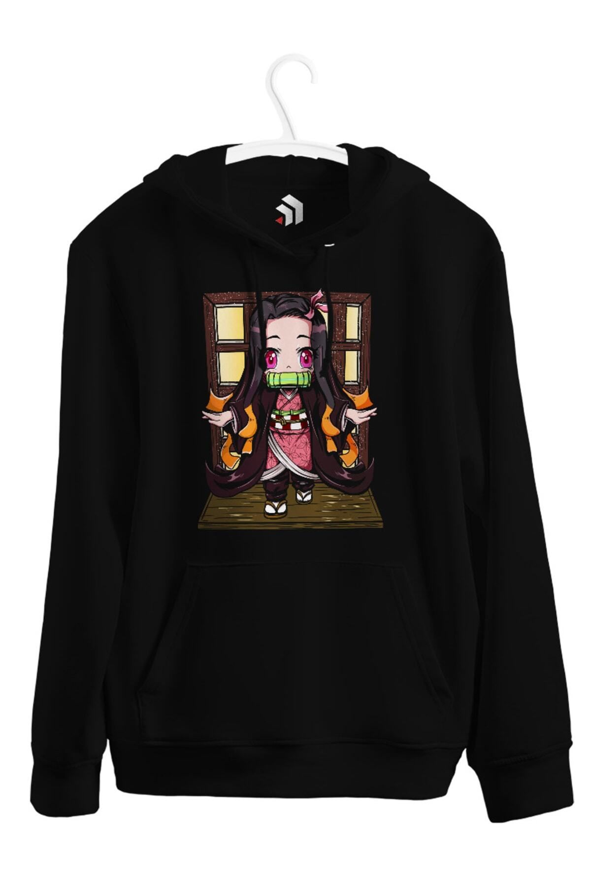 karikatürstore Nezuko Chibi Anime Baskılı Unisex Kapşonlu