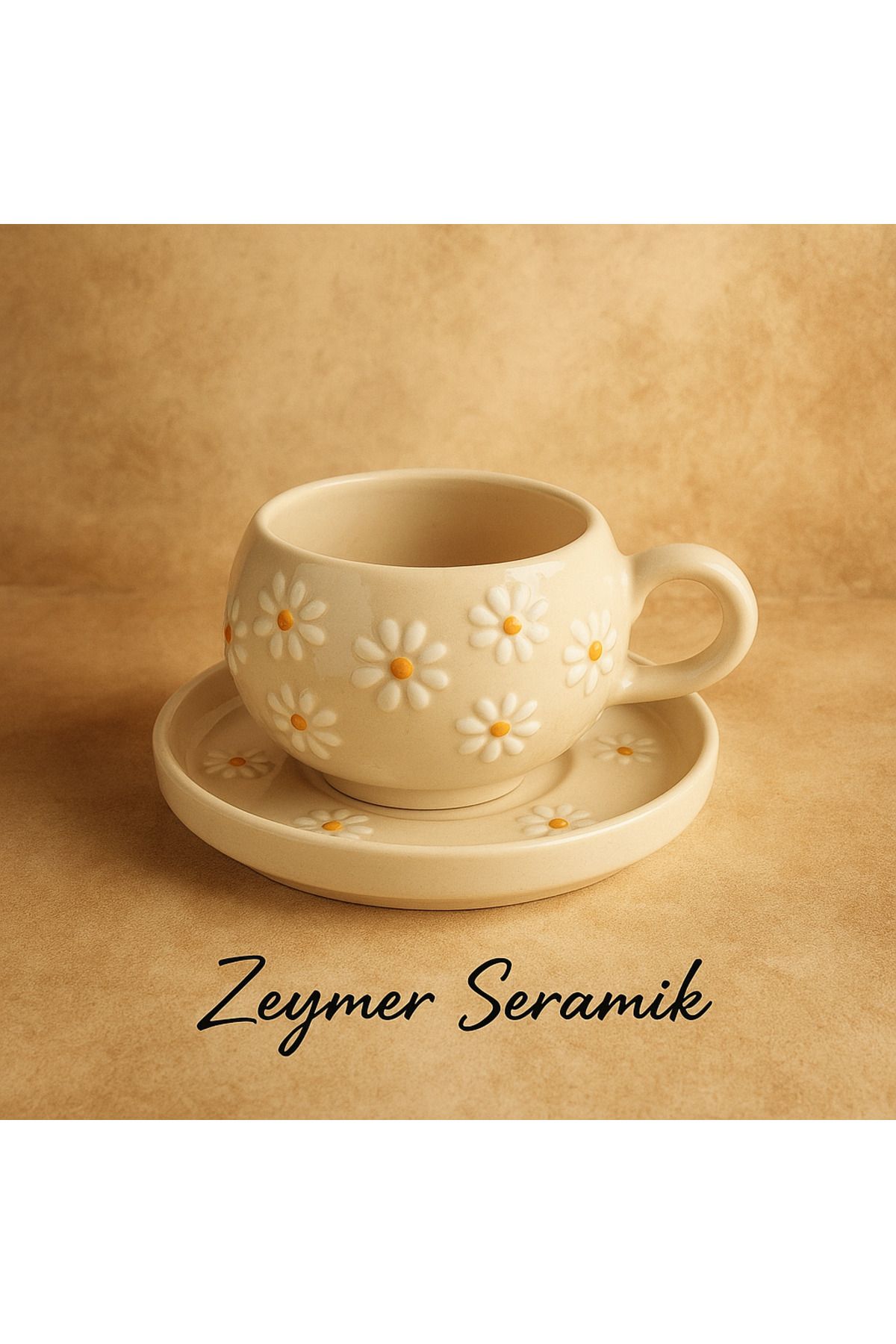 ZeyMer Papatya Tabaklı Kupa Fincan