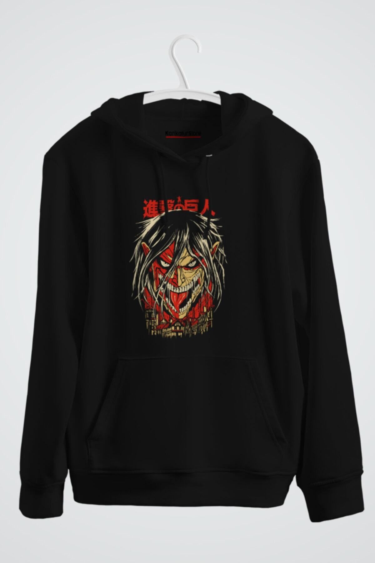 karikatürstore Attack Titan Baskılı Kapüşonlu Sweatshirt Unisex