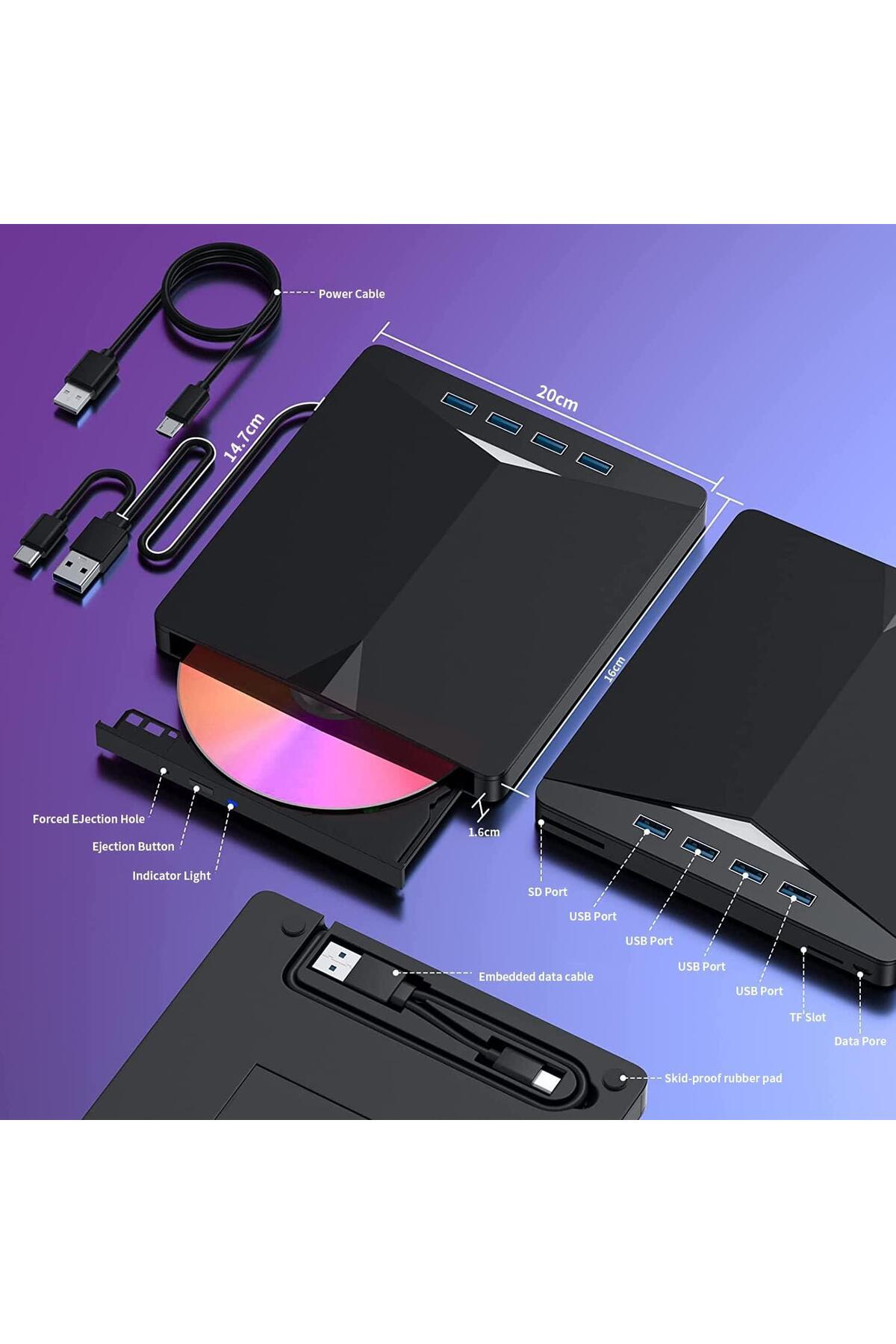 valkyrie Harici CD DVD Rom Yazıcı Okuyucu USB 3.0 HUB Çoğaltıcı TF