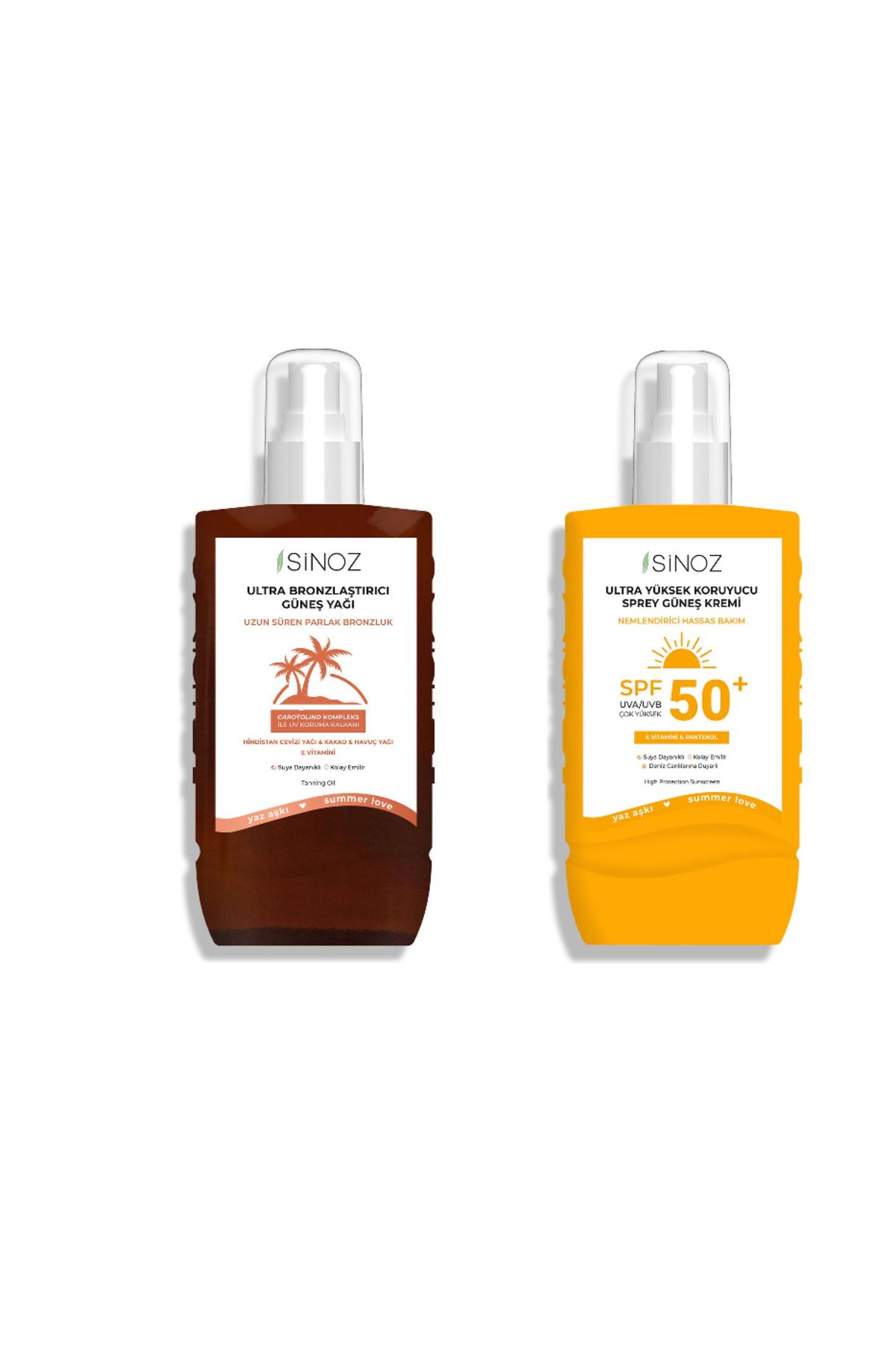 SİNOZ Yaz 2'Li Set Kusursuz Bronzlaştırıcı Yağı 200ML&Güneş Krem Sprey Spf50 + 200ML