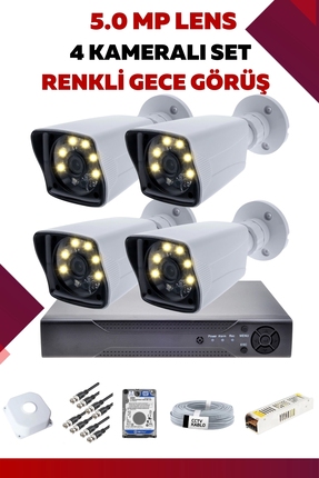 OEM 4 Kameralı Set - 5MP Sony Lensli Full Hd Renkli Gece Görüşlü Güvenlik Kam...