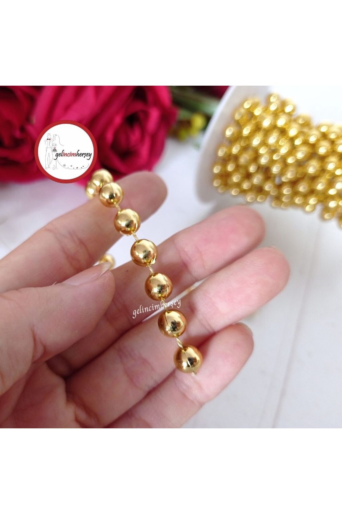 Gelincimherşey İpe Dizili Sıralı Sabit Altın İnci 8mm 5 Metre