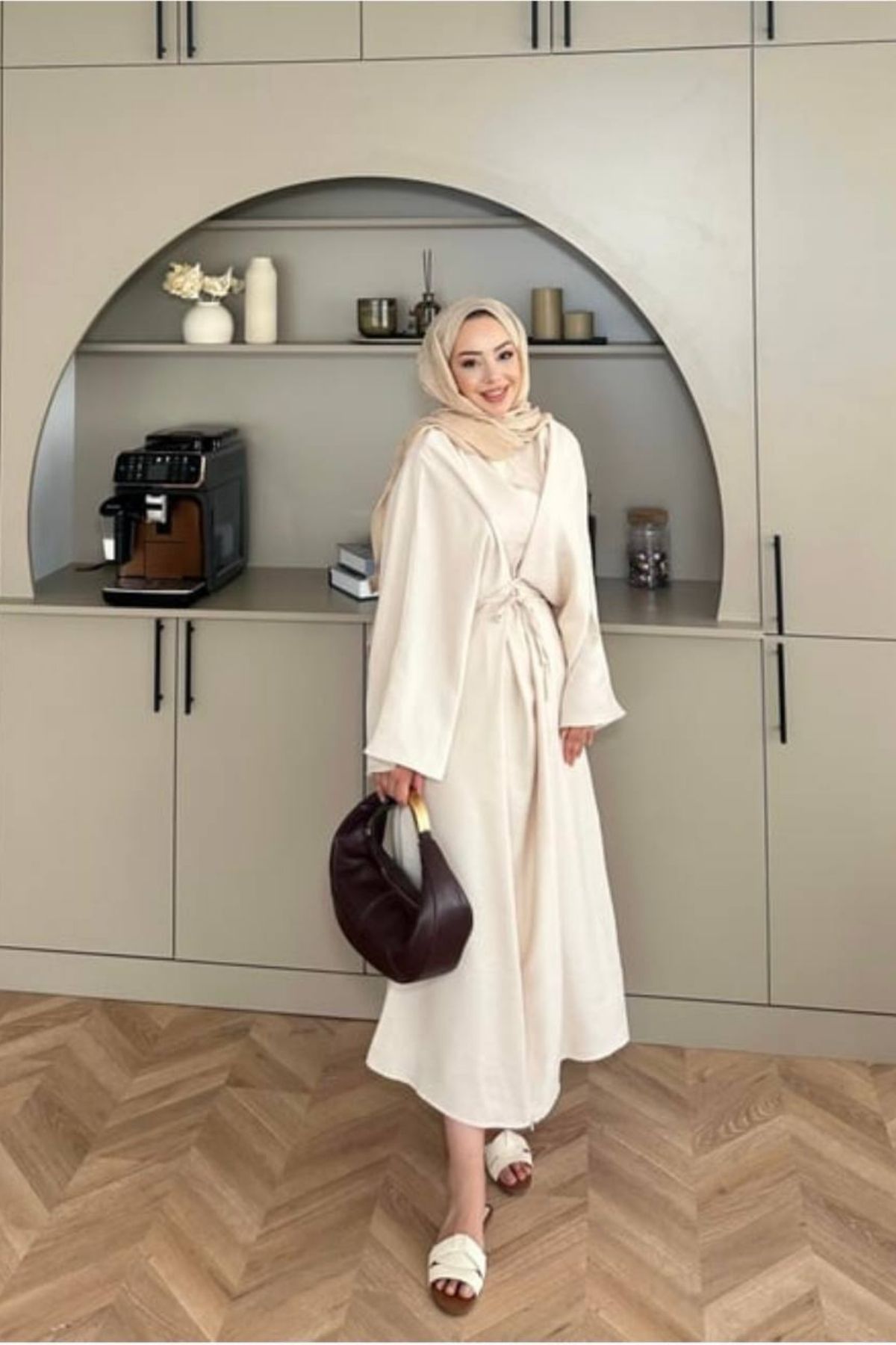 Love Fab Yarasa Kol Önden Baglamalı Tesettür Midi Boy Elbise