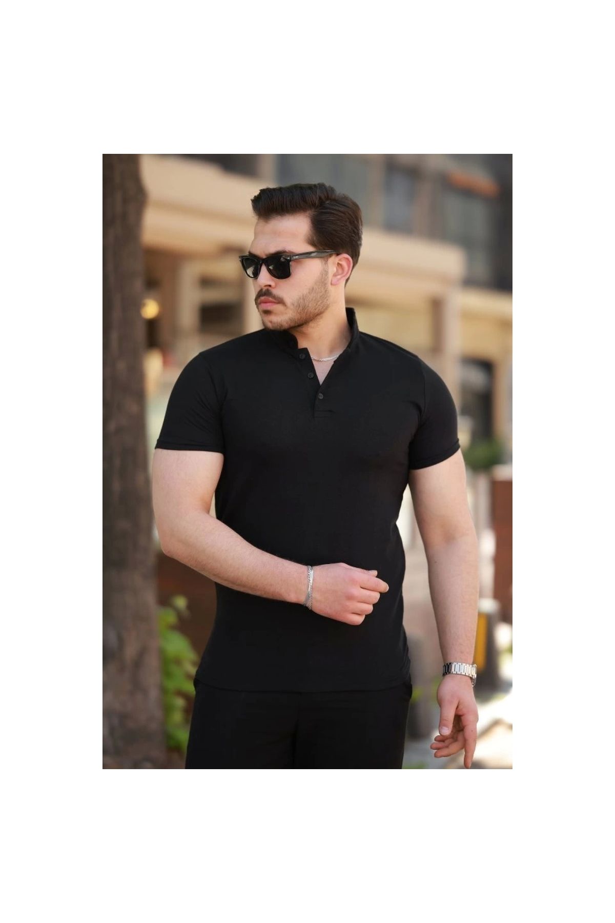 Marsilyan - Erkek Hakim Yaka Dokuma Pamuklu Kumaş Kısa Kollu Tshirt
