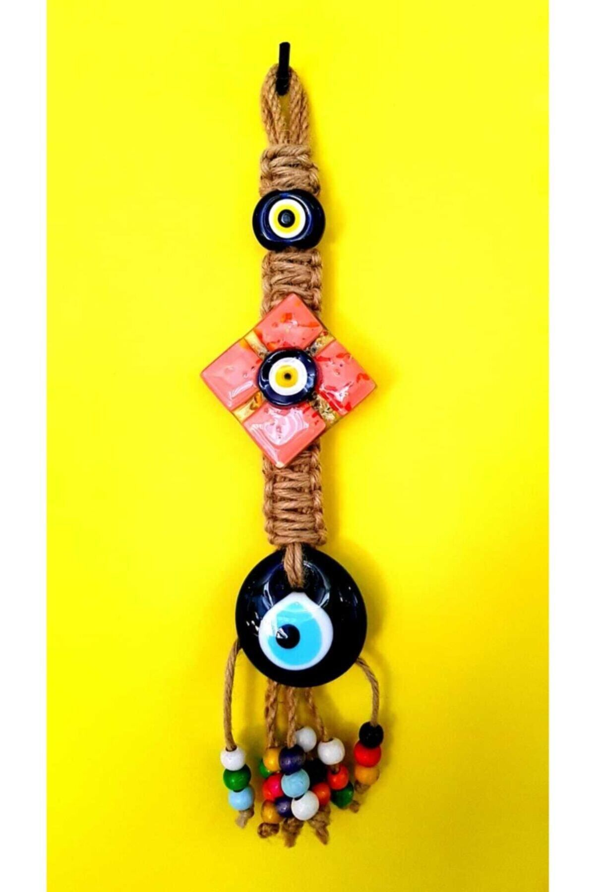 Saatistan Renkli Pembe Cam Figürlü Boncuklu Bahçe Duvar Süsü 32 cm