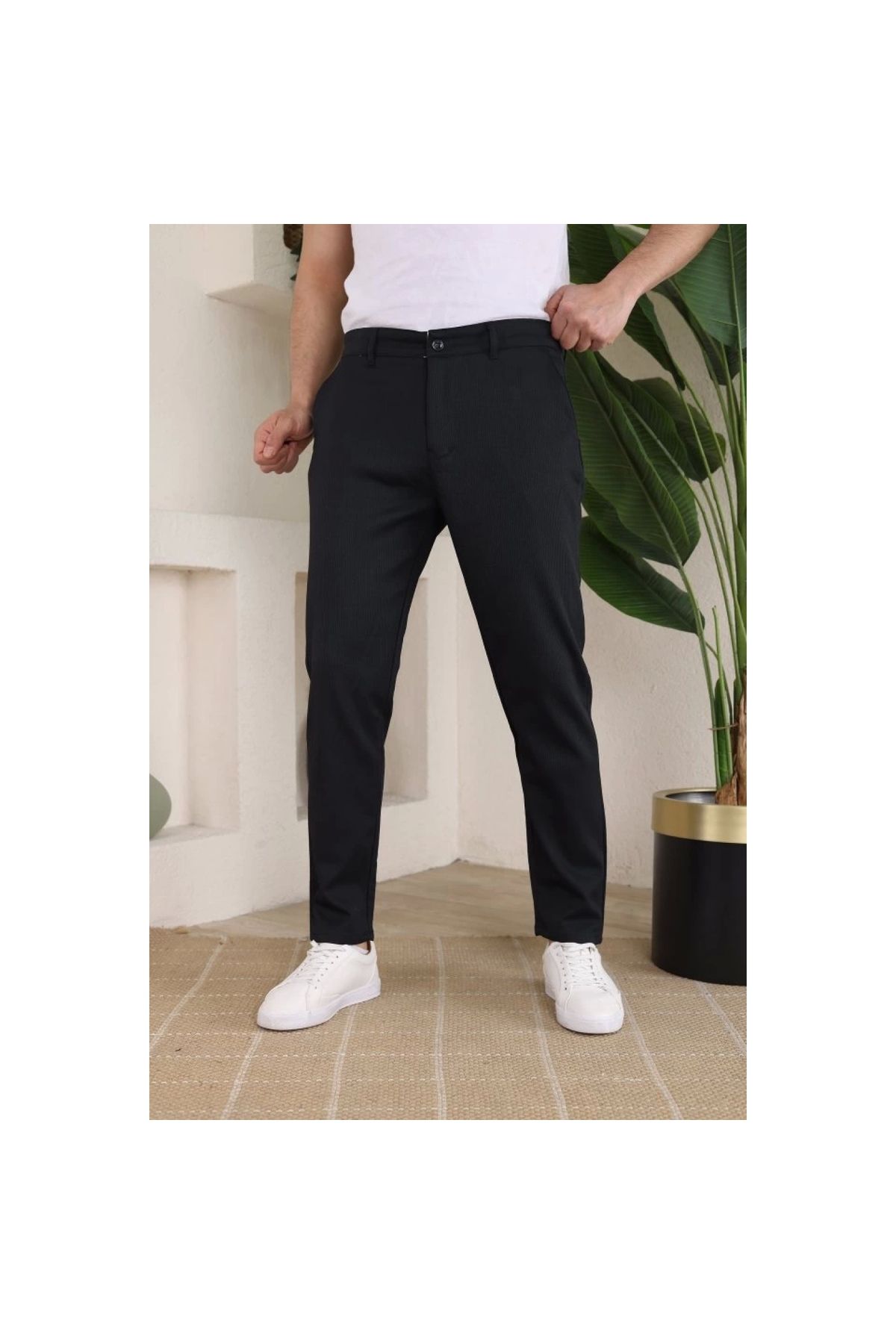 Marsilyan - Erkek Casual Slim Fit Cord Desenli Kumaş Pantolon
