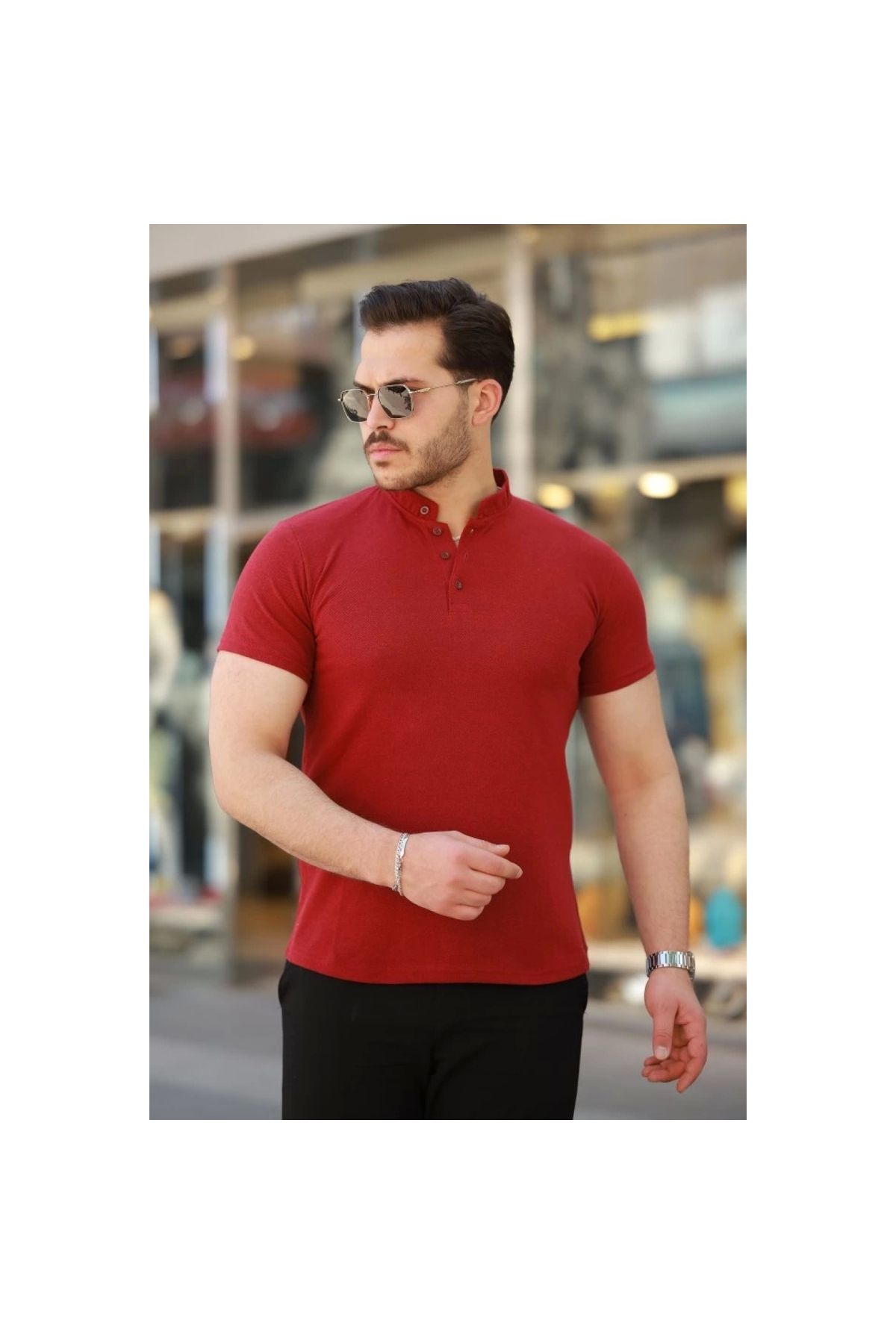 Marsilyan - Erkek Hakim Yaka Dokuma Pamuklu Kumaş Kısa Kollu Tshirt