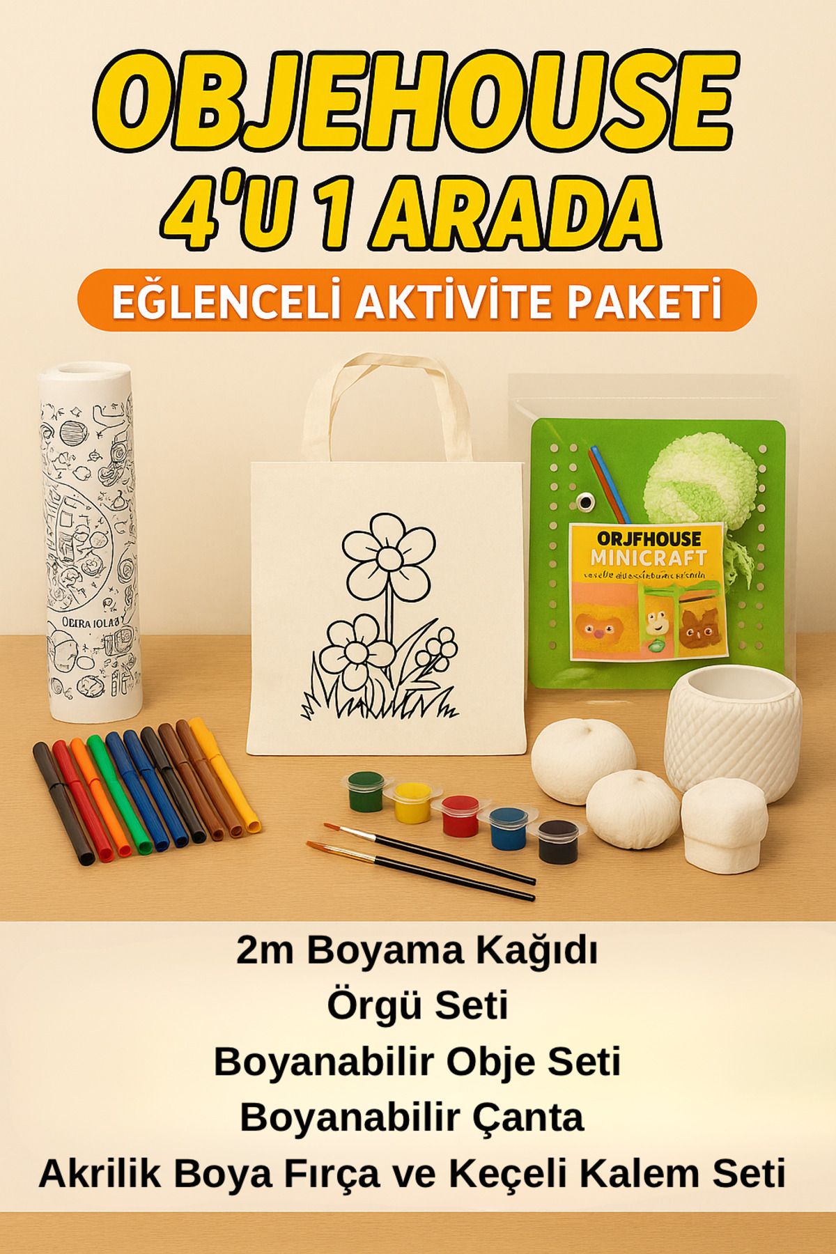 WeSank 4’ü 1 Arada Eğlenceli Aktivite Paketi – Boyama, Örgü, Alçı Obje ve Bez Çanta Seti