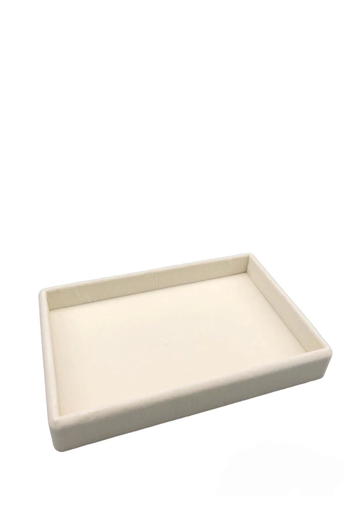 teknotrust Küçük Boy Süet Kumaş Krem Renk Servis Tablası 22/14 cm, Şık ve Şekilli Sunumlar İçin