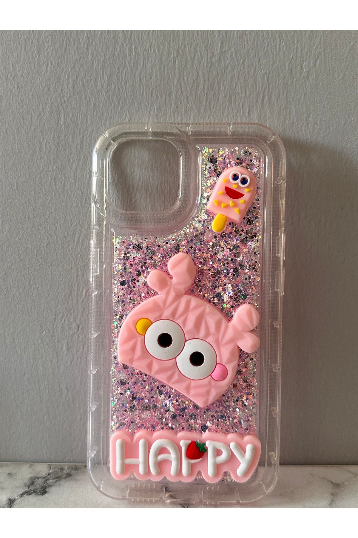 KILIF DEPOSU Apple iPhone 11 Uyumlu 3D Minifigürlü Pembe Parlak Simli Şeffaf Darbe Emici Silikon Telefon Kılıfı