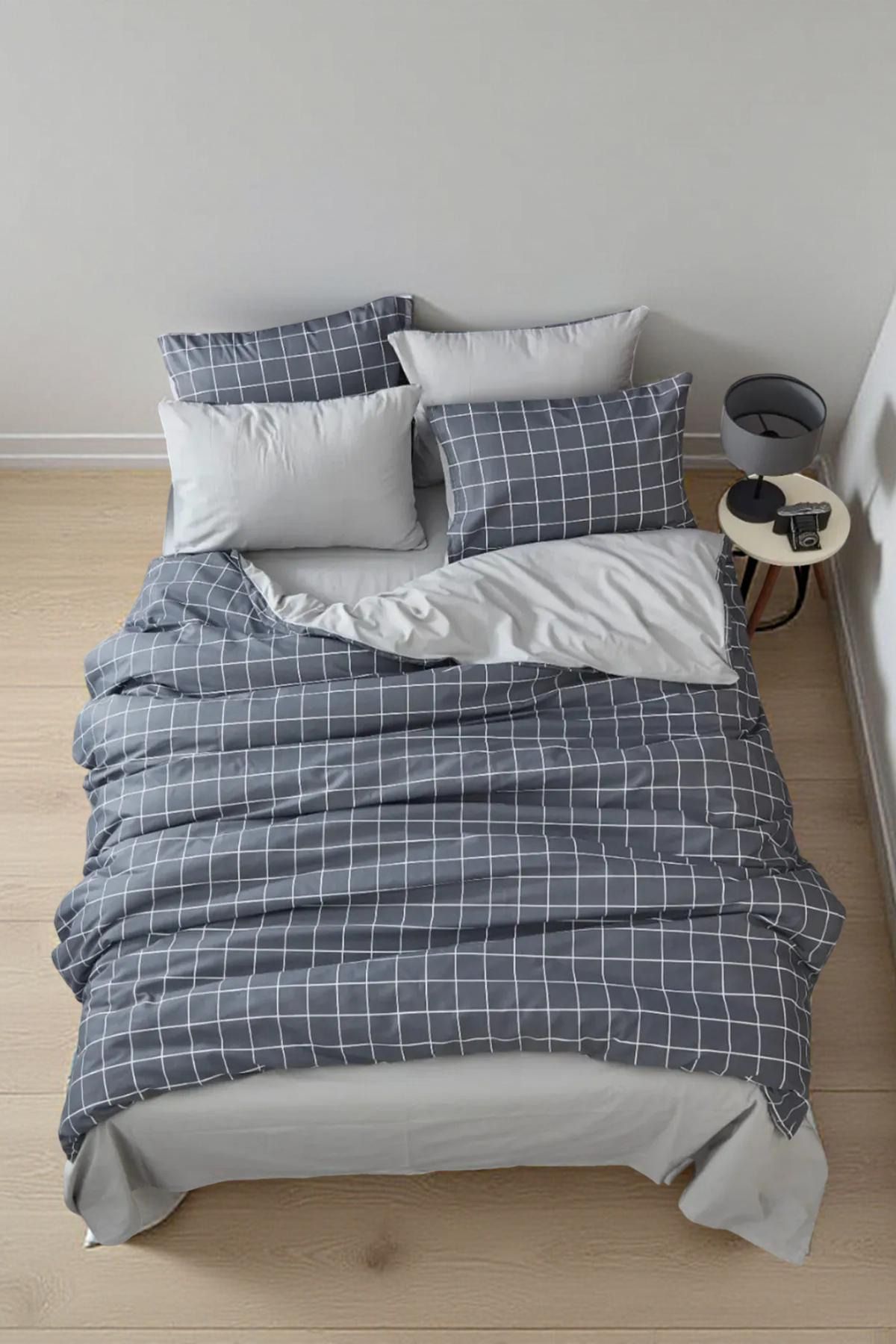 MORRİVAL ÖZEL TEK KİŞİLK FÜME+GRİ 155x215 NEVRESİM TAKIMI,100 X 200 + 30 CM YÜKSEKLİKLİ ÇARŞAF 2 YASTIK KILIF