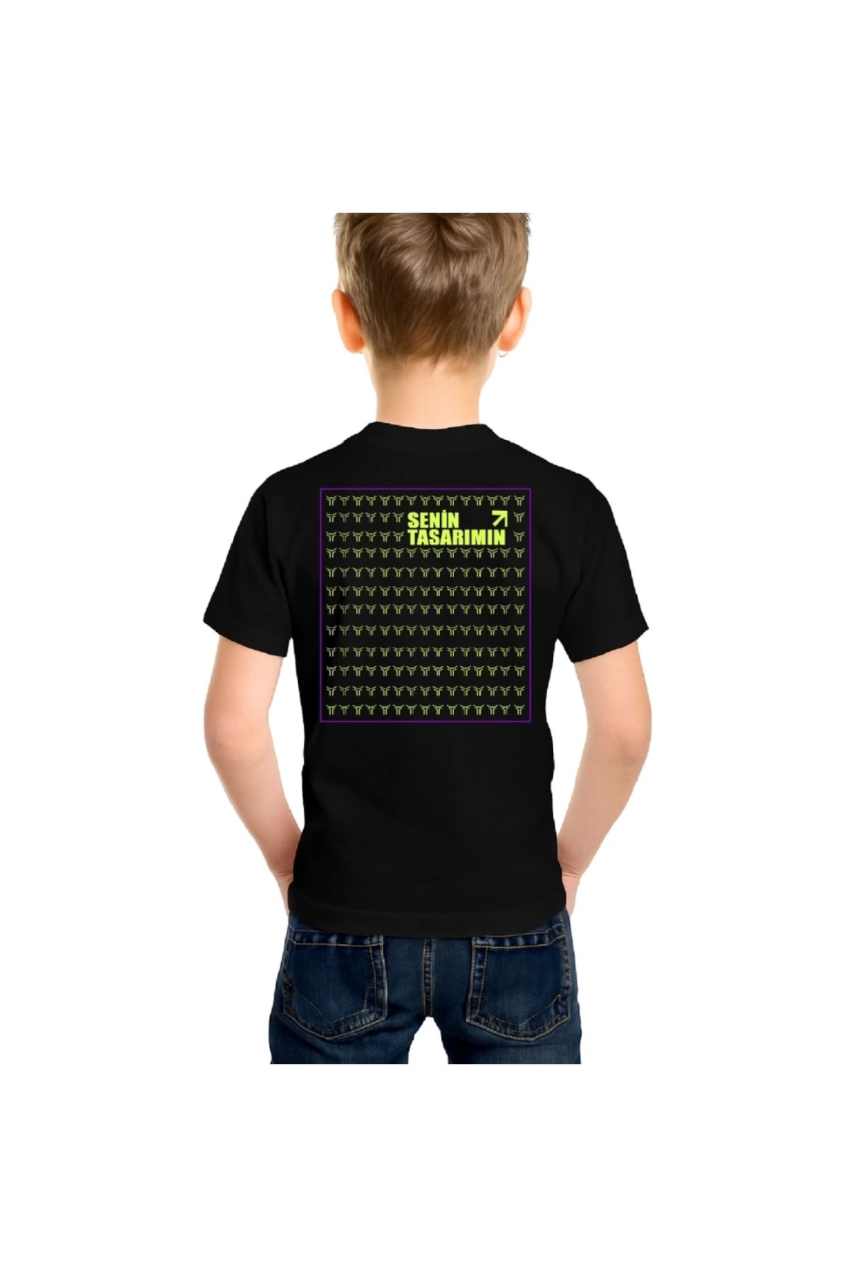 Marsilyan - Çocuk Ön Arka Sizin Tasarımınız Basic Tshirt - Siyah
