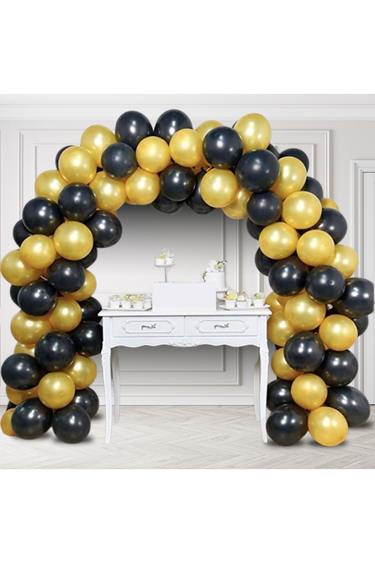 tedaks 100 Adet 12 İnç 30 Cm Metalik Balon Gold ve Siyah Doğum Günü Balonu Parti Süsleme