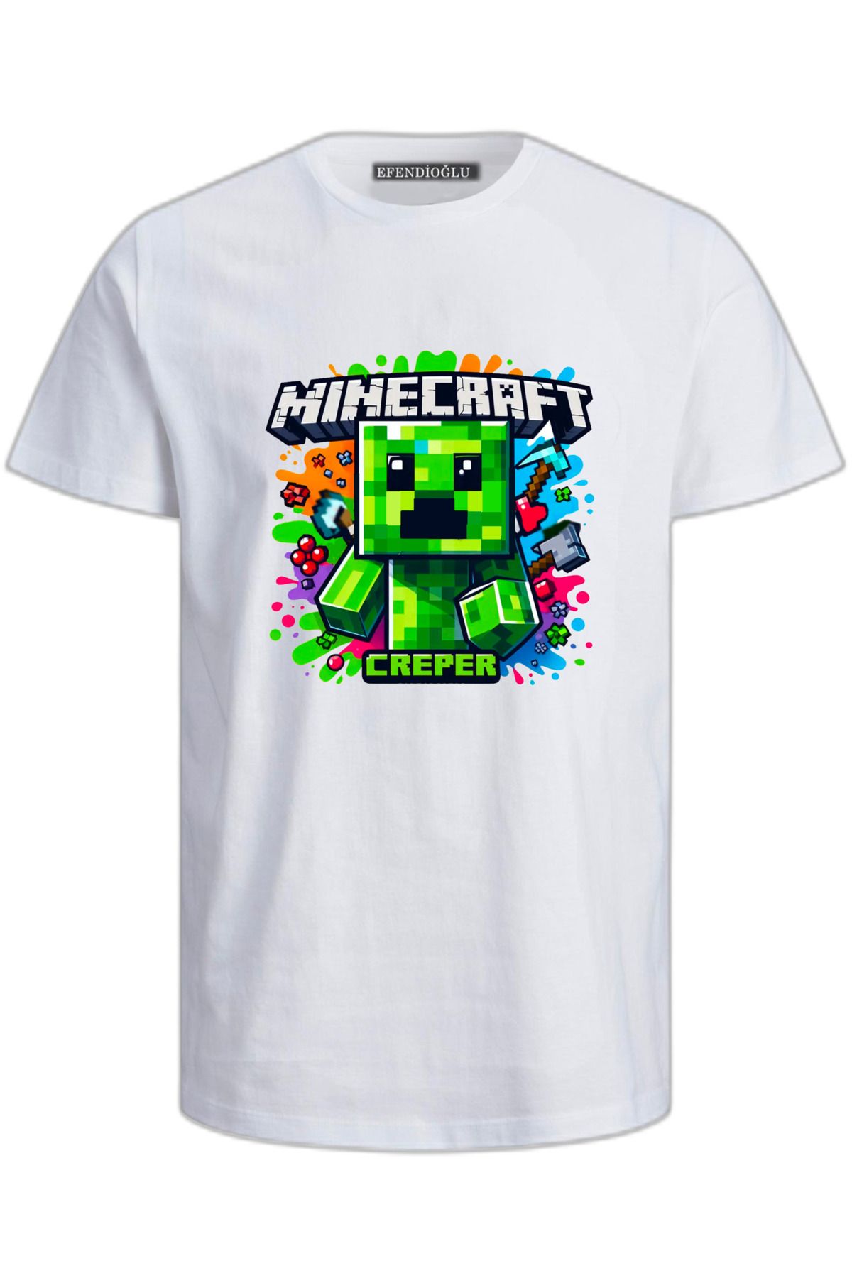 Efendioğlu Design Renkli Mine Craft Karakteri Cooper Pamuklu Çocuk Tshirt