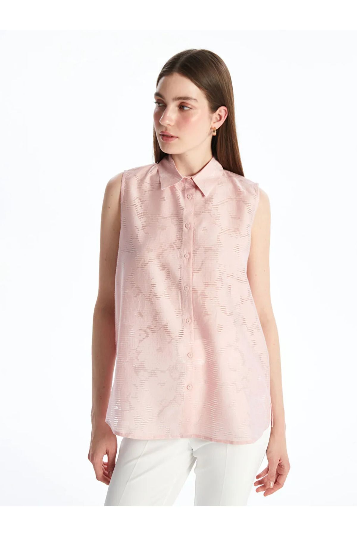 LC Waikiki LCWAIKIKI Classic Pembe Desenli Kadın Gömlek