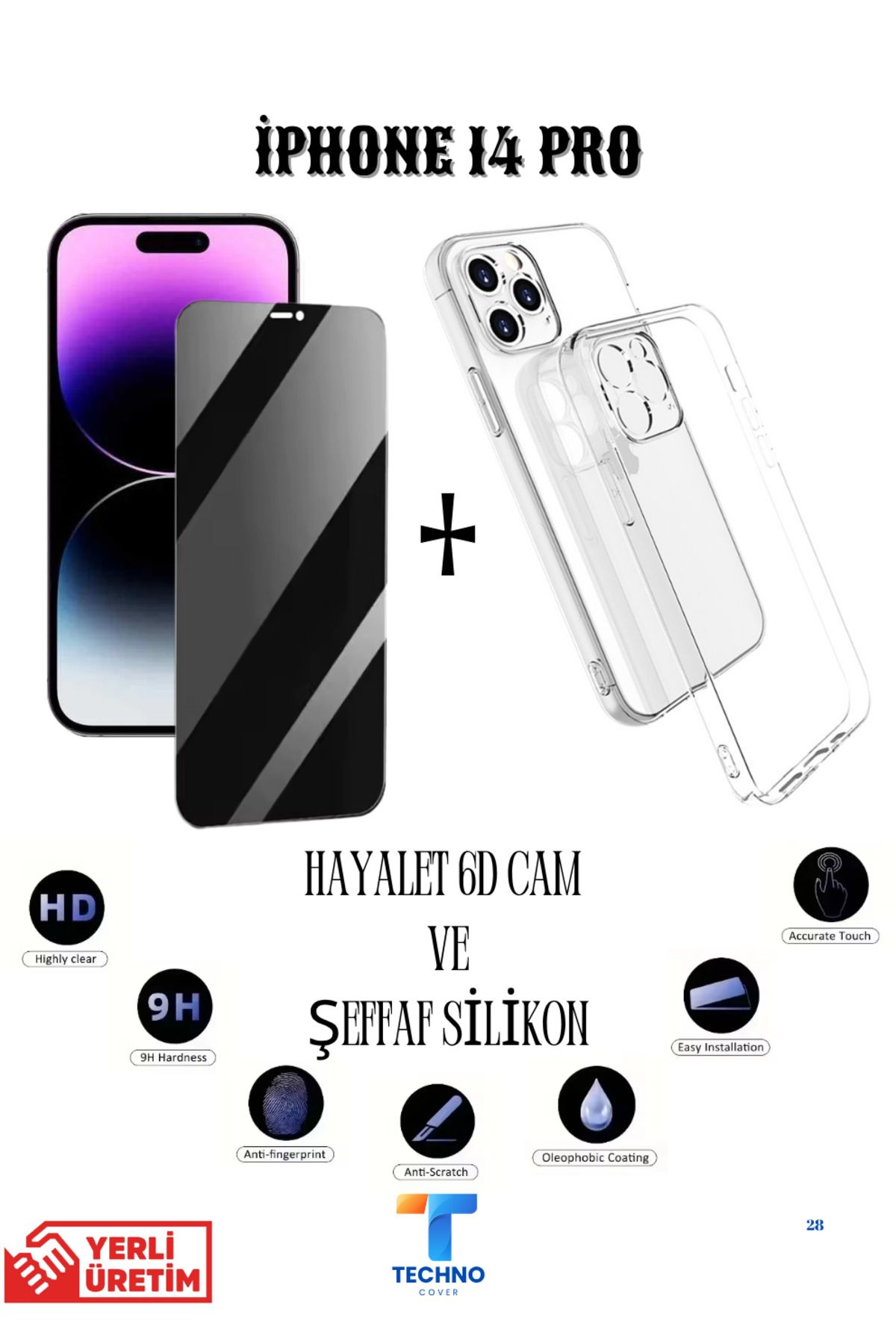 foxpower İphone 14 Pro Hayalet Ekran Koruyucu ve Şeffaf Kılıf 2li Avantajlı Paket