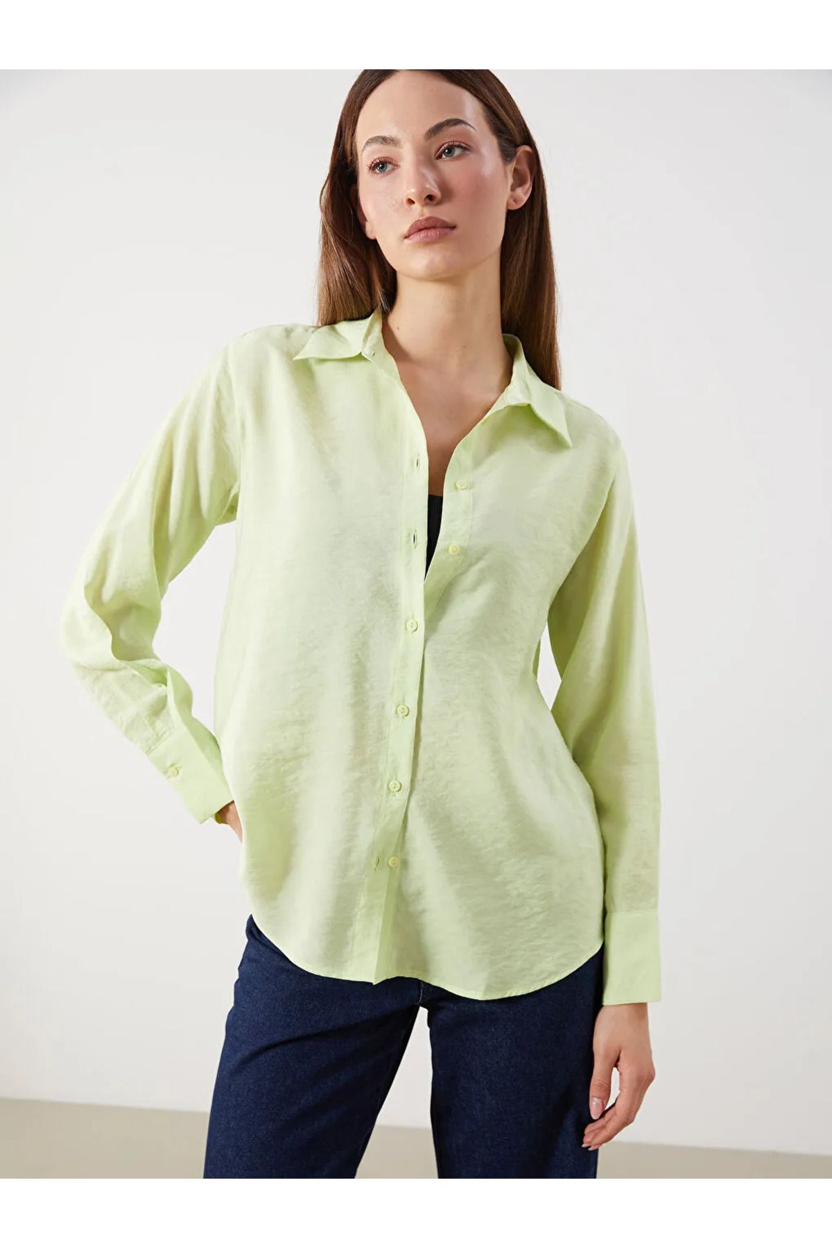 LC Waikiki LCWAIKIKI Classic Sari Modal Karışımlı Oversize Kadın Gömlek