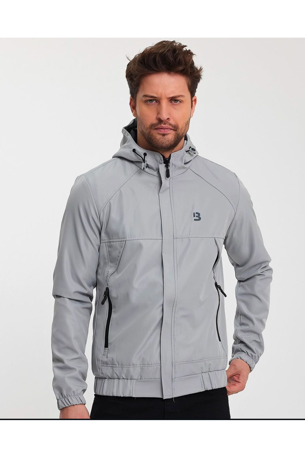 Renvo butik Erkek Grı Su Geçirmez Kapüşonlu Spor Ceket