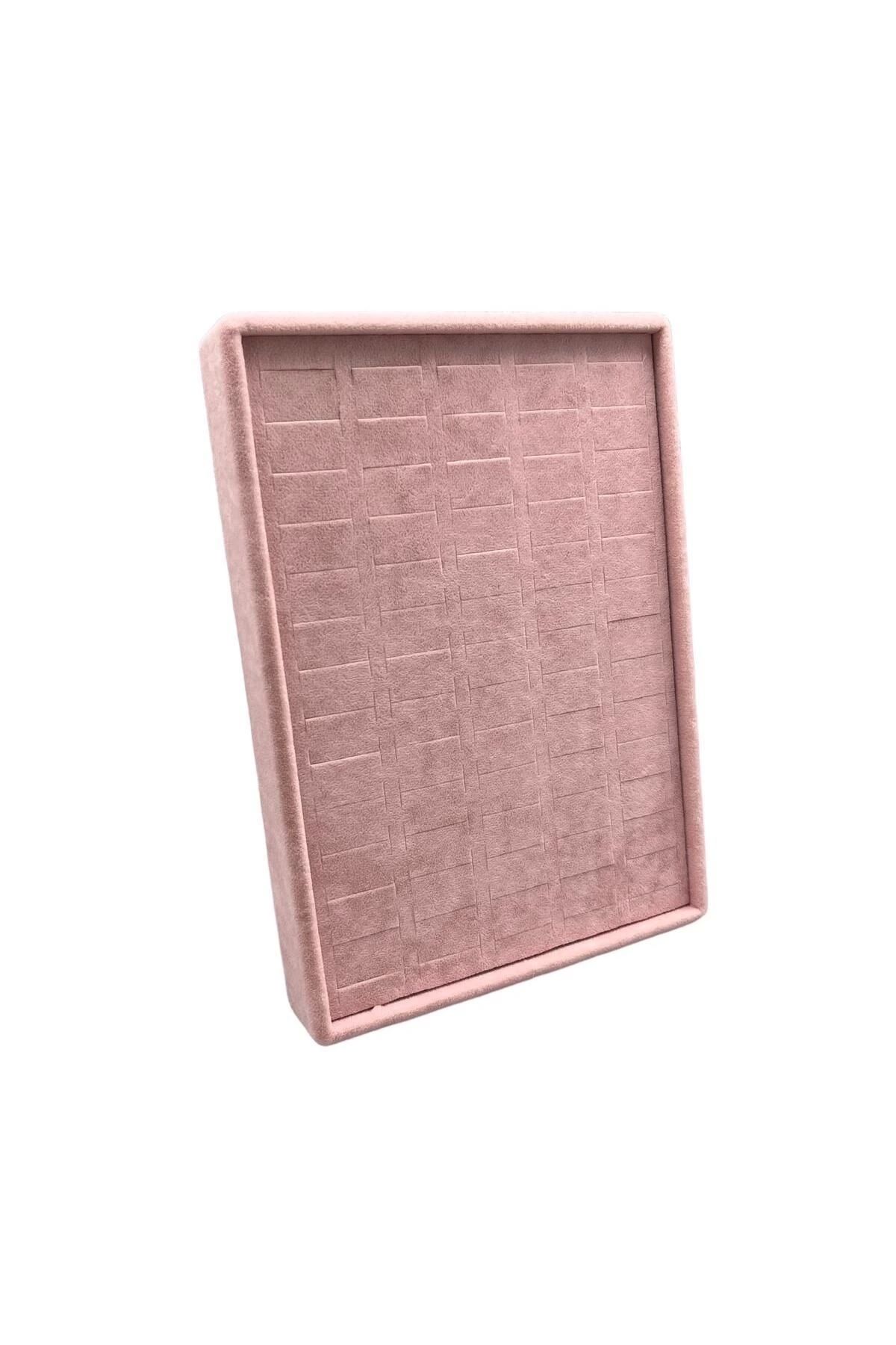 teknotrust Küçük Pembe Süet Kumaş Ayaklı Yüzük ve Küpe Tablası, 24/17,5 cm
