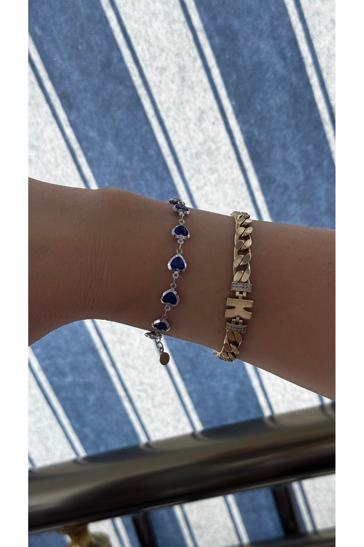 Gül Accessory Gümüş Renk Kalpli Özel Tasarım Bileklik 18 CM