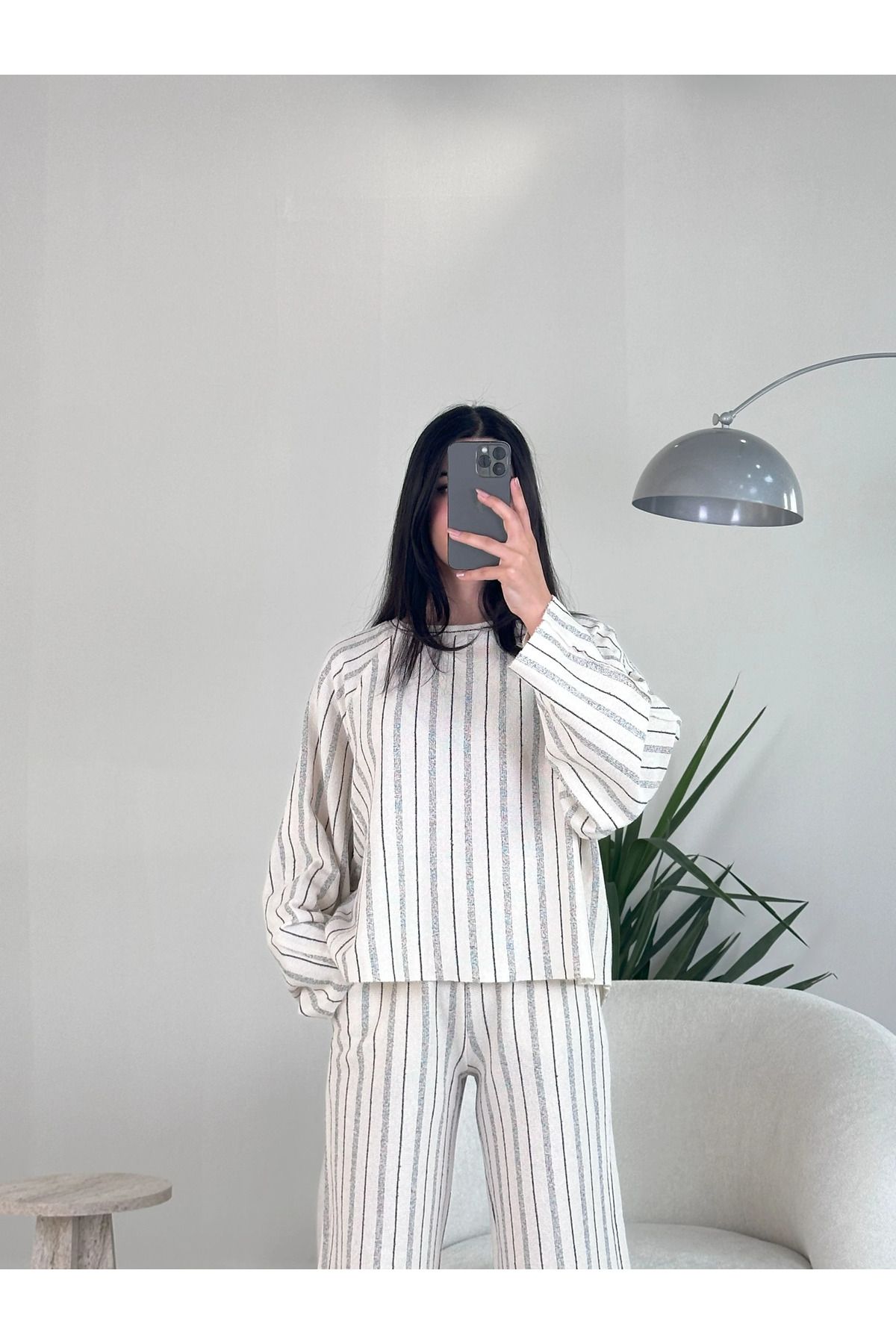 Kyra Studios Muadil Premium Kumaş Çizgili Sweat Pantolon Takım