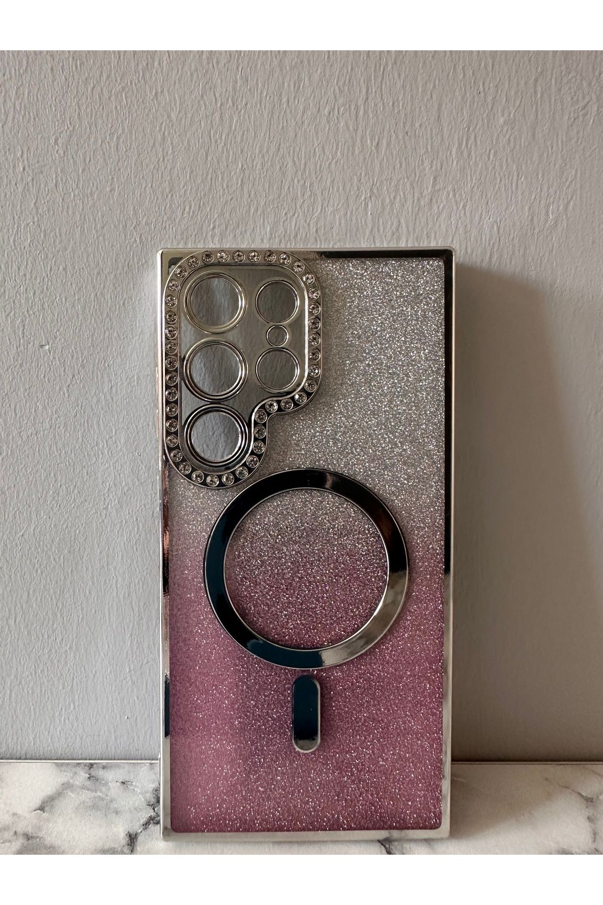 KILIF DEPOSU Samsung Galaxy S24 Ultra Uyumlu Parlak Simli MagSafe Uyumlu Kamera Korumalı Mor,Pembe,Siyah Kılıf