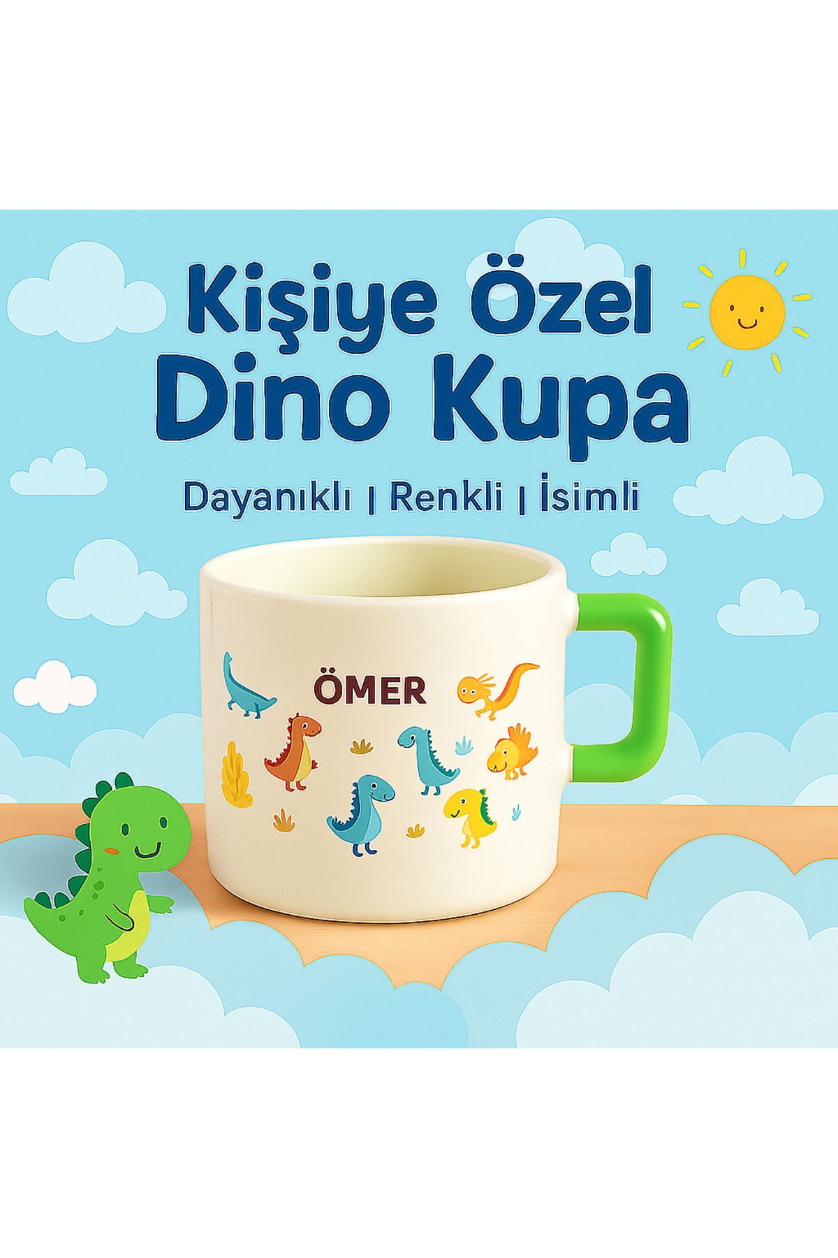Shine All Day by Sevgi Kişiye Özel İsimli Dino Çocuk Kupası - Mesaj İle İsim Yazdırınız