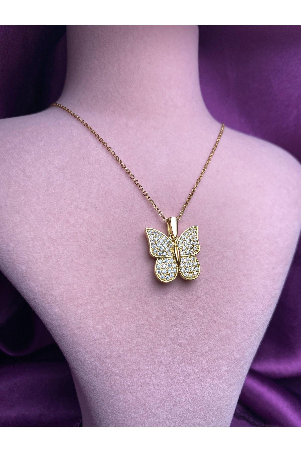 Lune Takı Steel Lune Kelebek Gold Çelik Kolye
