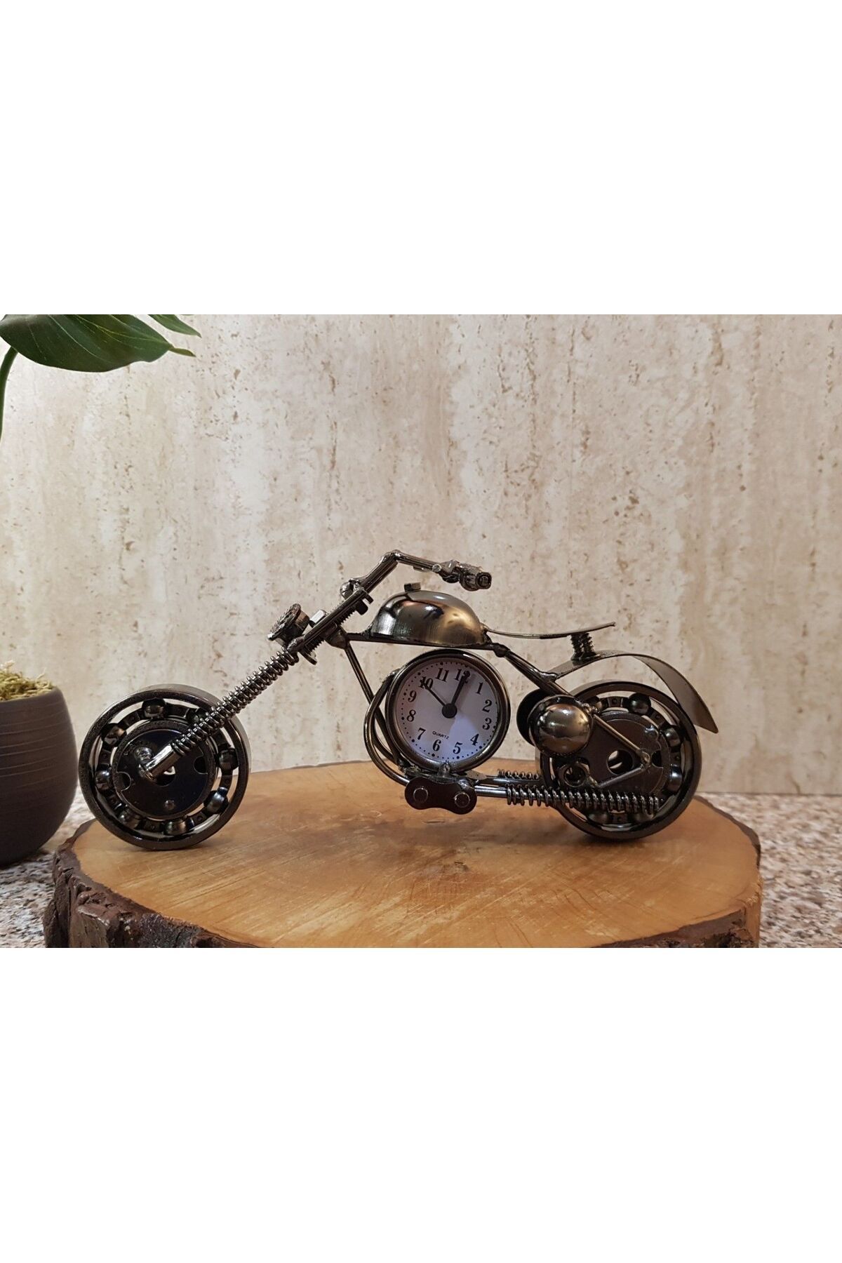 Wolawood Özel El Yapımı Saatli Metal Motosiklet Biblo Dekoratif Retro Motor Masaüstü Saat Hediyelik Aksesuar