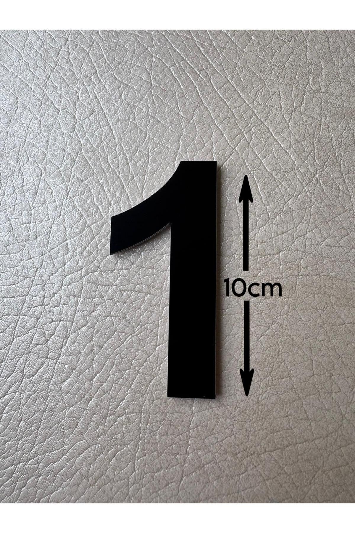 SE-Dizayn Kapı Numarası 10 CM No. 1 Daire Masa Dolap Numarası Siyah Kendinden Yapışkanlı