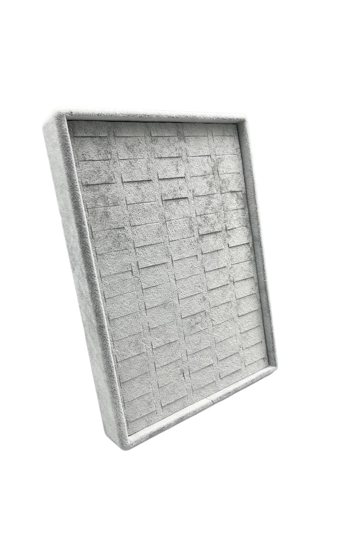 teknotrust Küçük Boy Süet Kumaş Gri Renk 24/17,5 Cm Ayaklı Batırmalı Yüzük ve Küpe Tablası