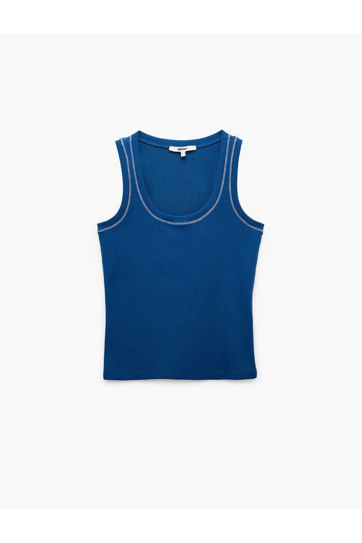 Koton Yeni Sezon Pamuklu Kontrast Dikiş Detaylı Slim Fit U Yaka Kaşkorse Fitilli Kolsuz Tişört