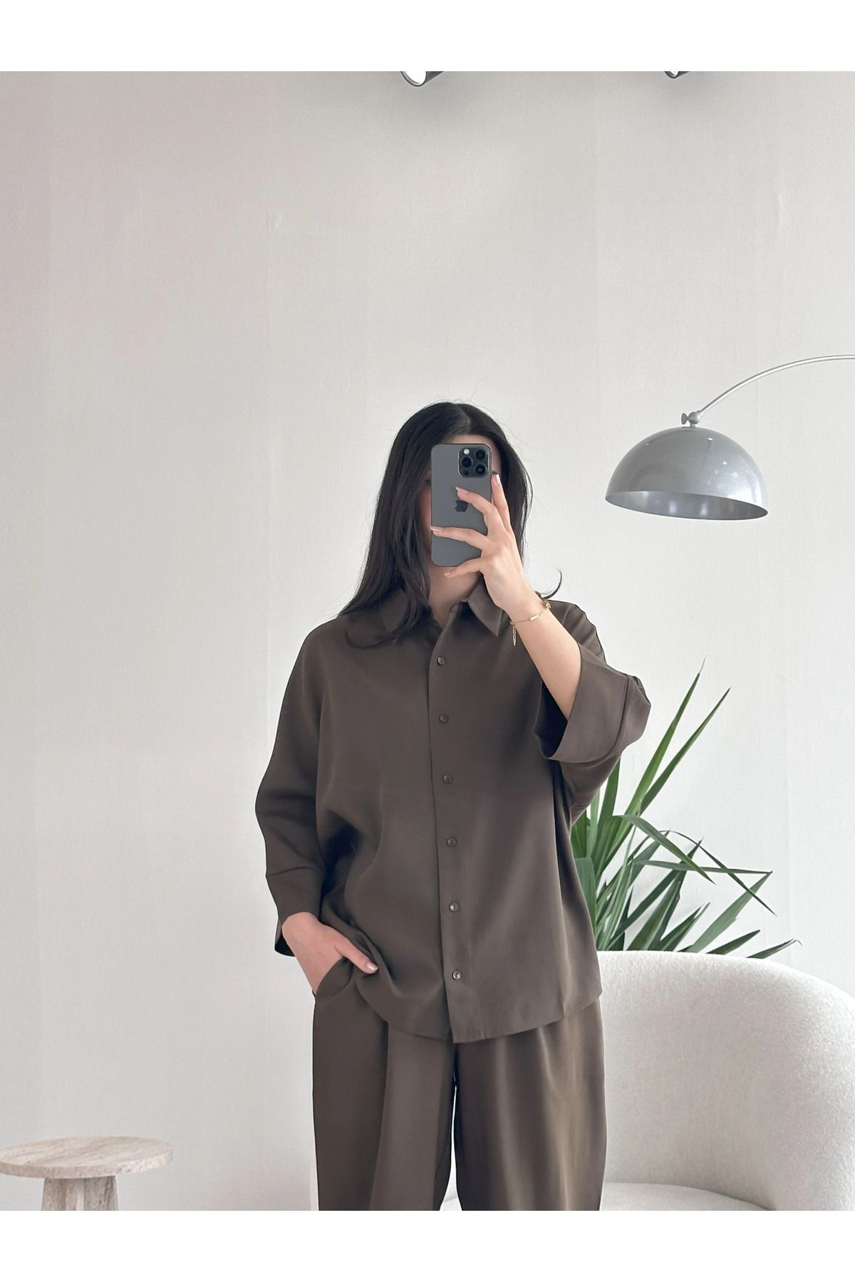 Kyra Studios Kahverengi Japon Alt Üst Premium Kumaş Takım