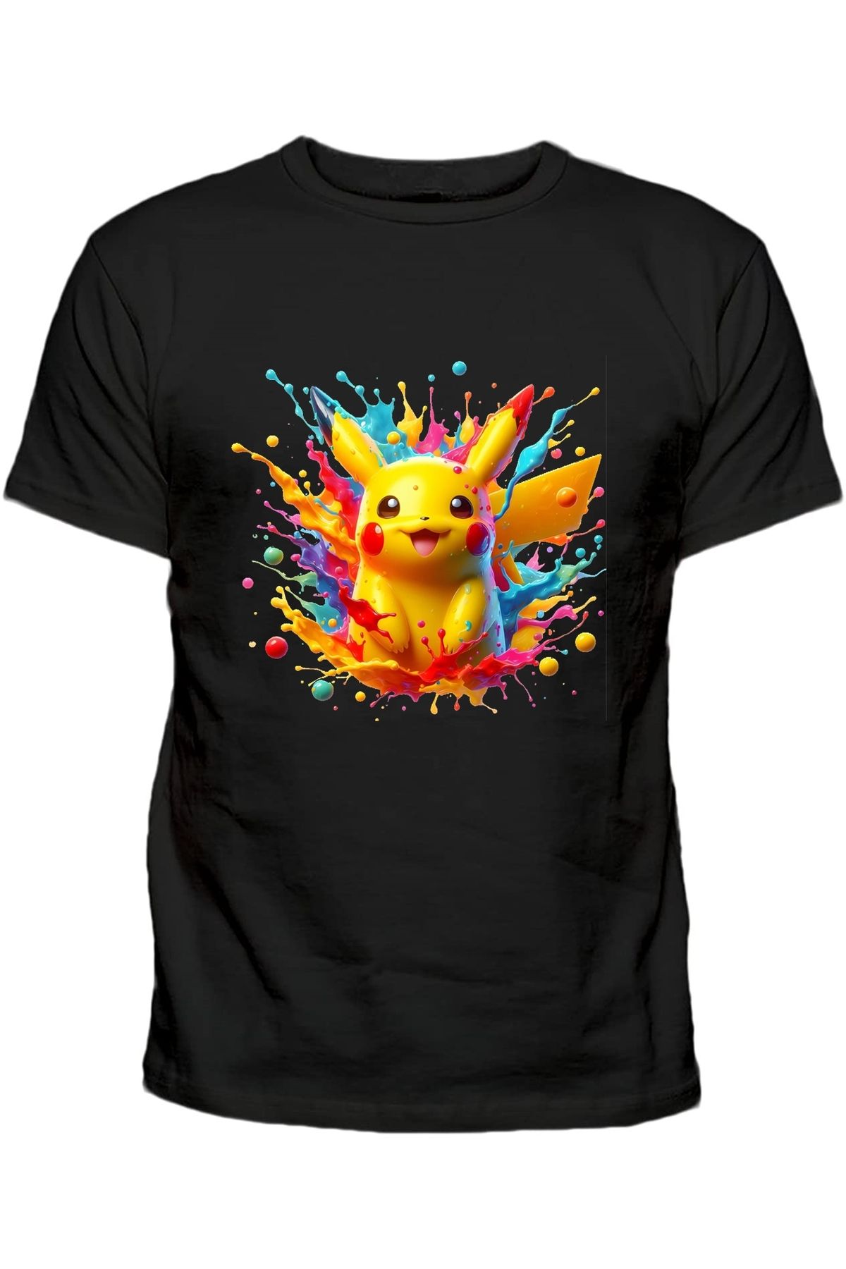 Efendioğlu Design Pokemon Karakterlerinden Pikachu Baskılı Renkli Boyalar Pamuklu Çocuk Tshirt