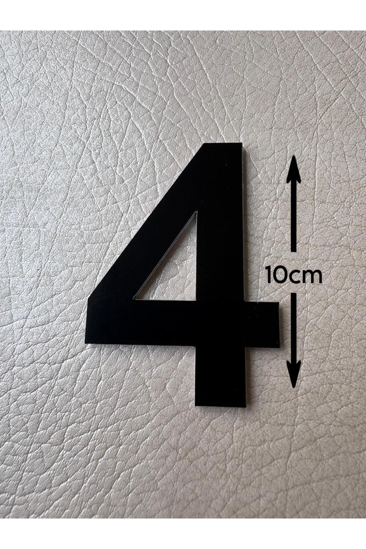 SE-Dizayn Kapı Numarası 10 CM No. 4 Daire Masa Dolap Numarası Siyah Kendinden Yapışkanlı