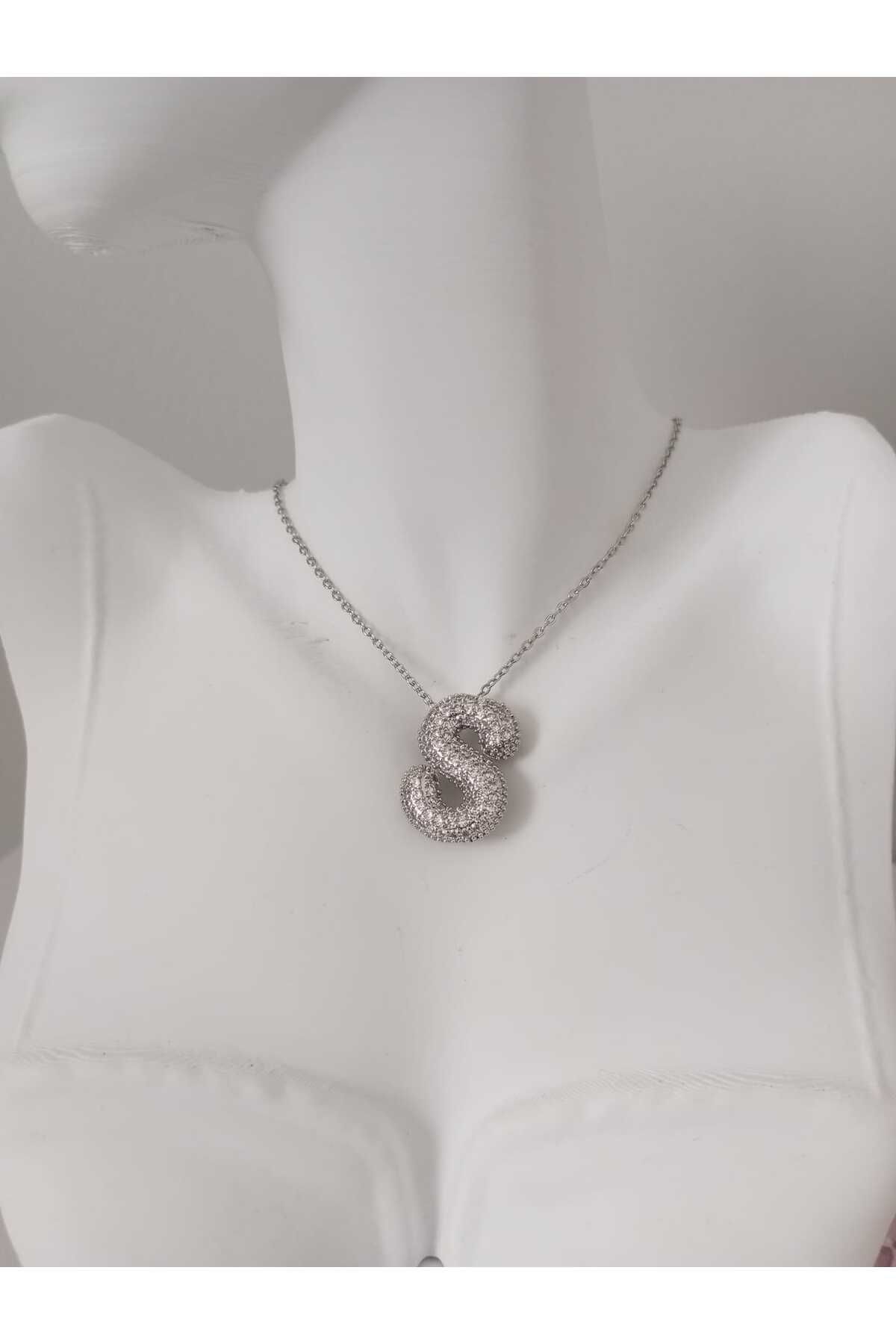 sessjewelry Kadın Silver Çelik Zirkon Taşlı S Harfli Kolye