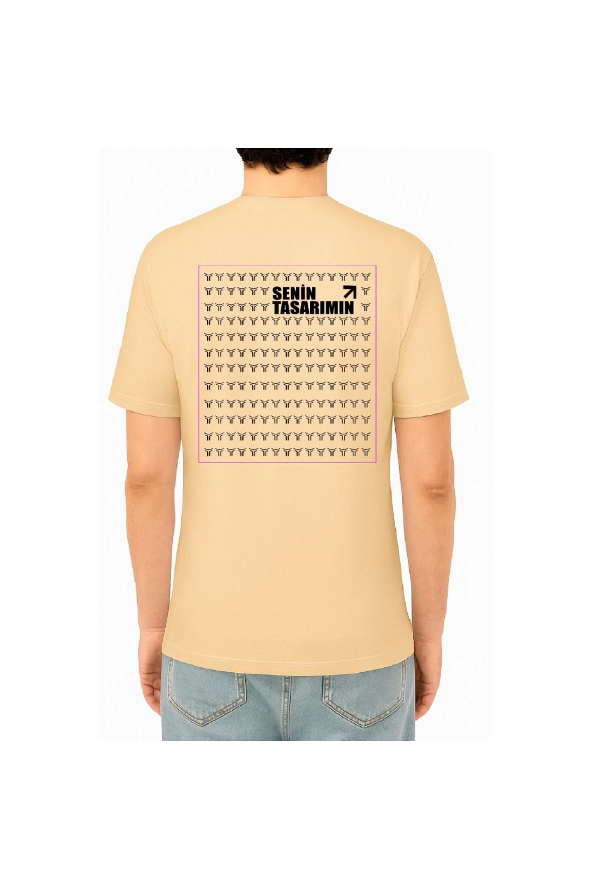 Marsilyan - 24/1 Düz Ön Arka Sizin Tasarımınız Oversize T-shirt - Bej